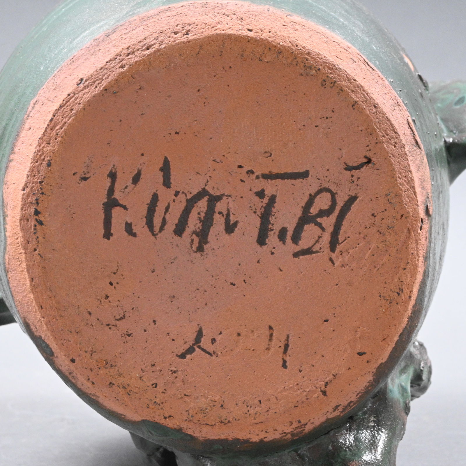 Kim Black. Green Devil Face Jug - 6