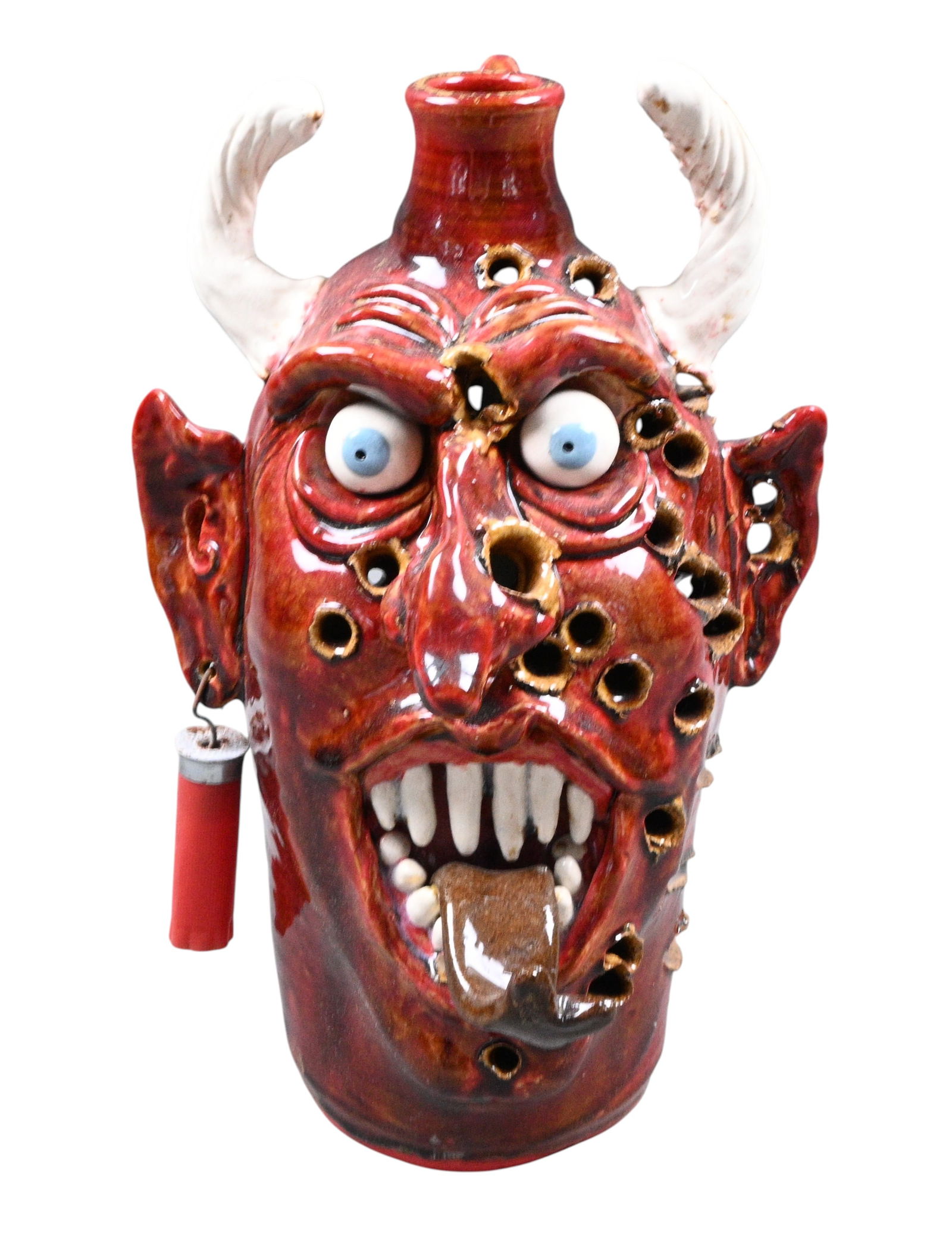 Freeman Loughridge. Devil Face Jug: Freeman Loughridge. (1946-2024) Devil Face Jug. 2010. Signed, Dated, and Numbered. Numbered #102 of last 1000 jugs in his last pivot as an artist to produce a series of hand thrown and sculpted jugs i