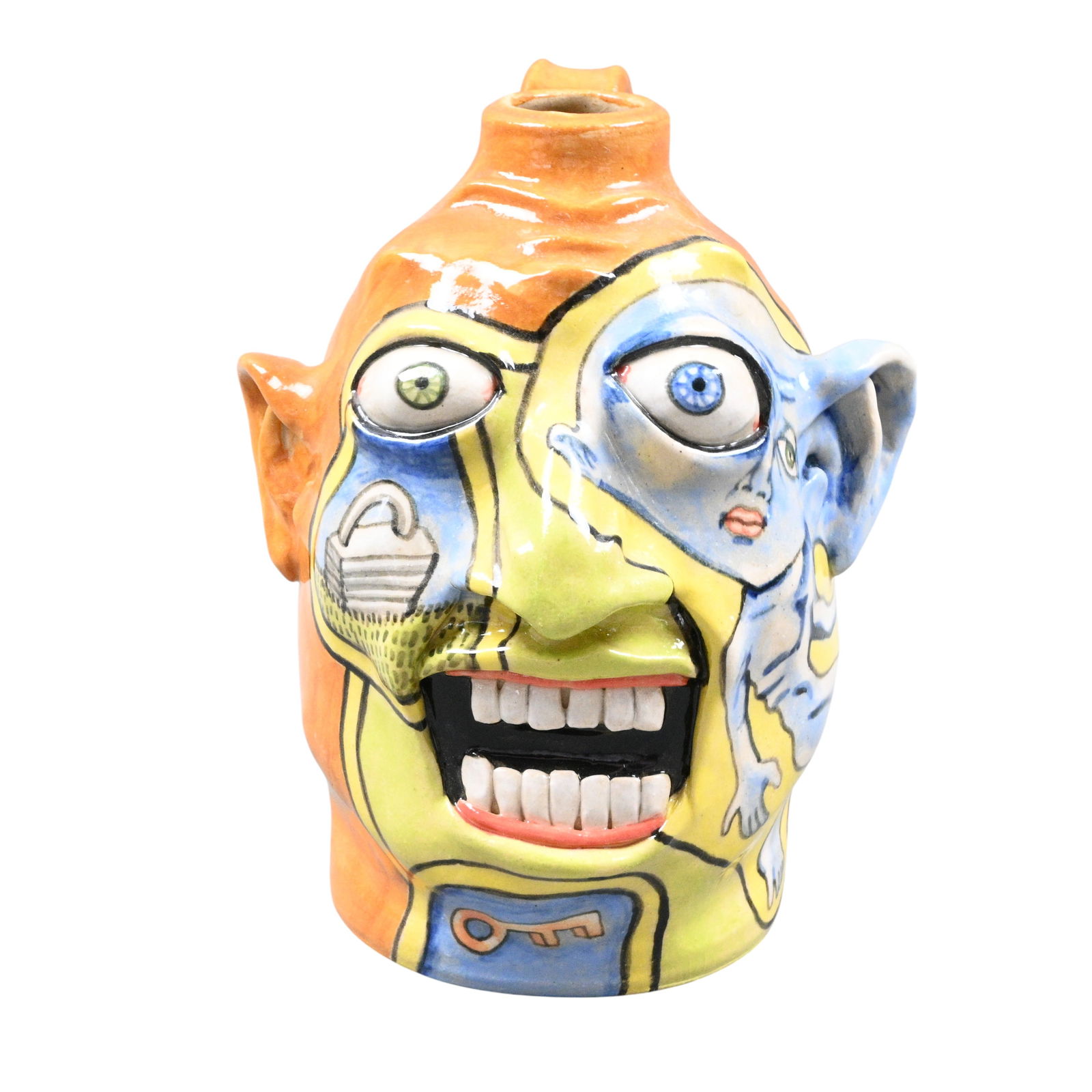 Stacy Lambert. Face Jug: Stacy Lambert. Face Jug.2006. Signed and Dated. Seagrove, NC. Mint condition. Size: 7" H. Provenance: Private Georgia Collection. Est. $100 - $300. Ship: In-House Shipping Available.