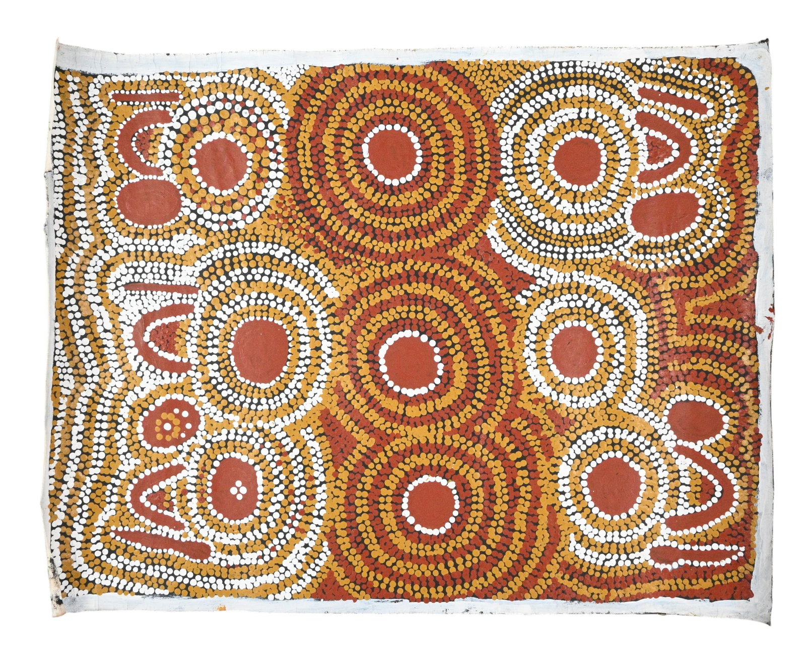 Molly Martin. Australian Painting: Molly Martin. Australian Painting.Signed. Acrylic paint on unstretched canvas, painted right to the edges of the canvas. Molly Martin was educated in the tradition aboriginal way. Photo shows