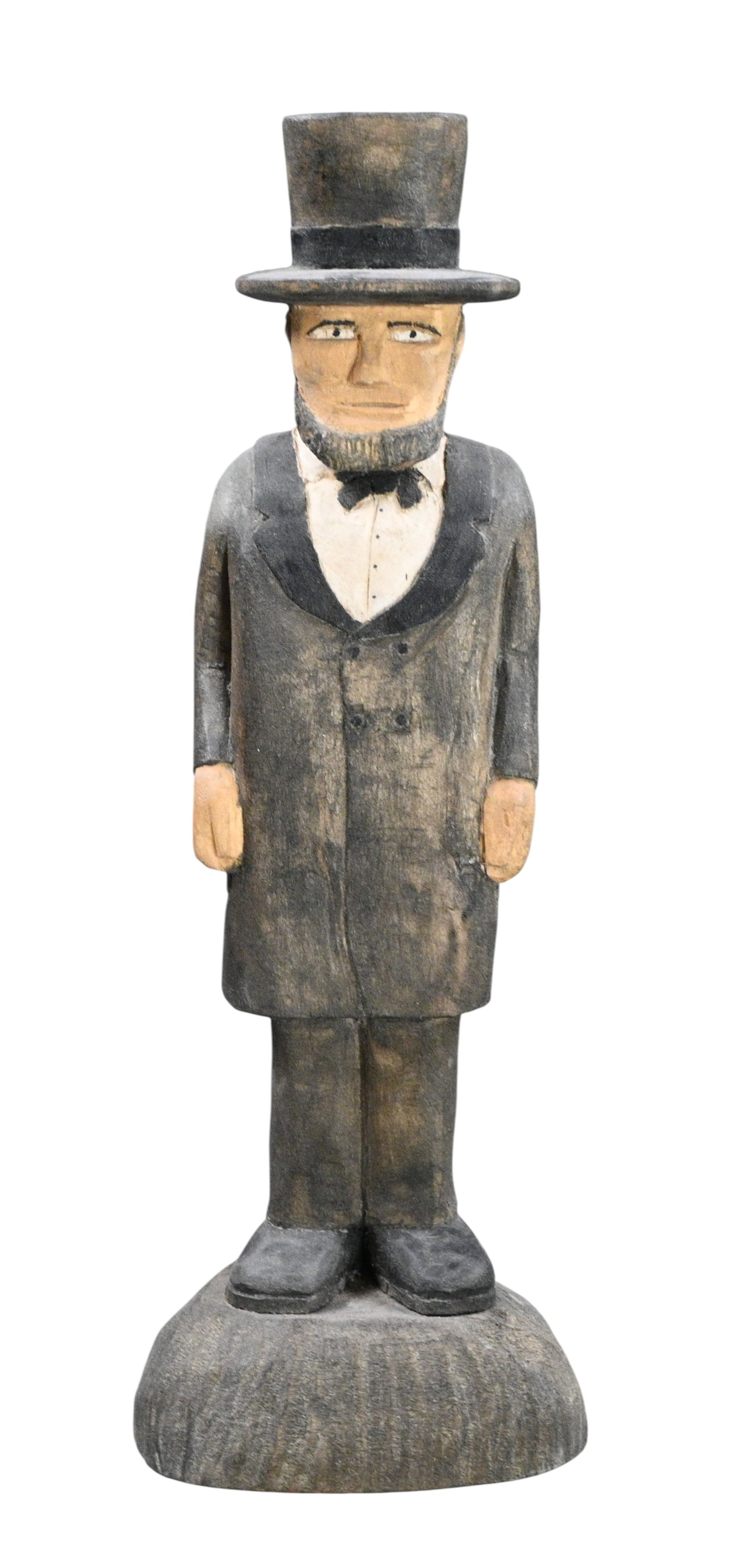 Roy Pace. Abraham Lincoln Wood Carving: Roy Pace. (1911-2011)Abraham Lincoln Wood Carving.1999. Signed and Dated. Wood carving with paint. Tennessee artist. Excellent condition. Size: 11.5" H x 4" W x 3" D. Provenance: Private