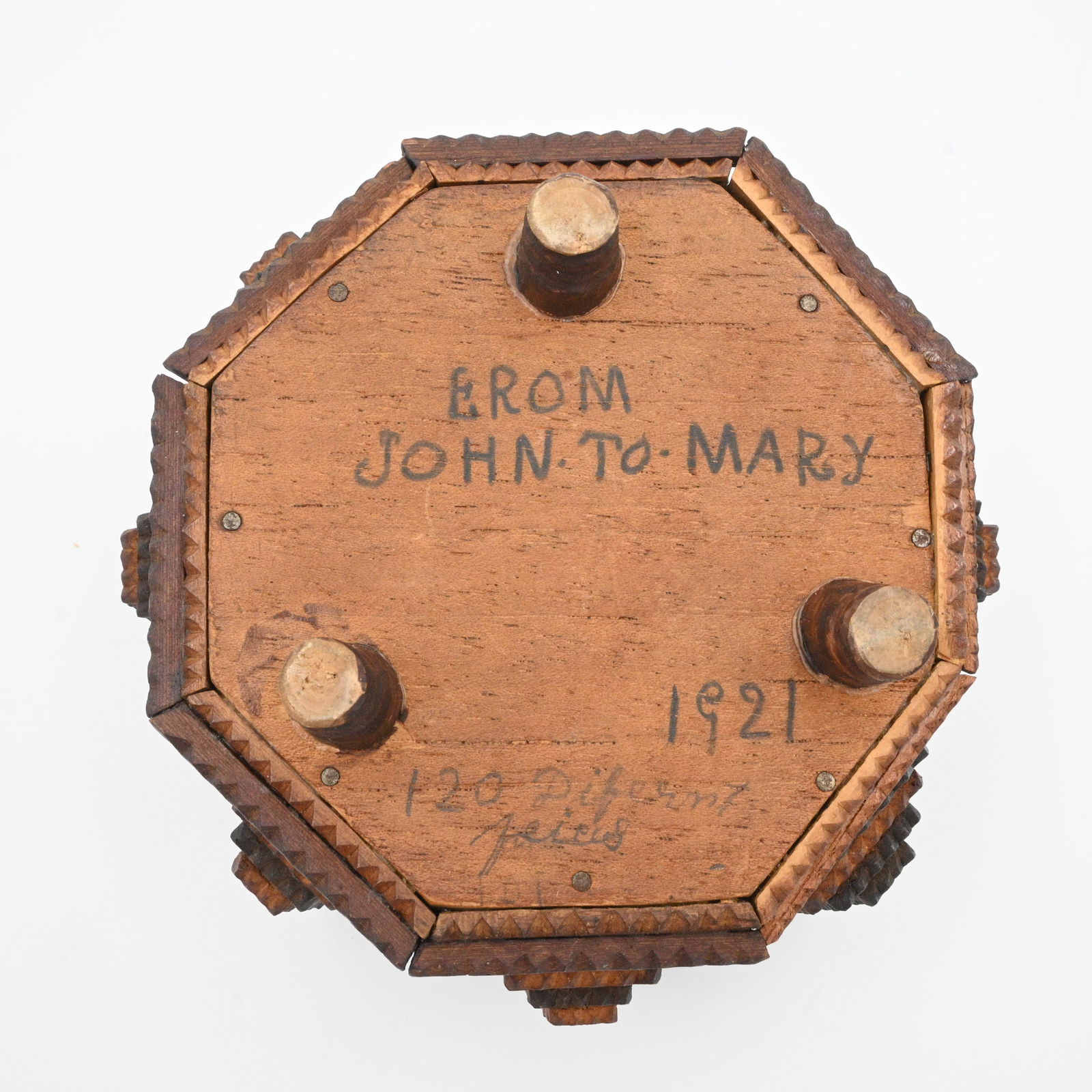 Tramp Art Octagonal Box - 6