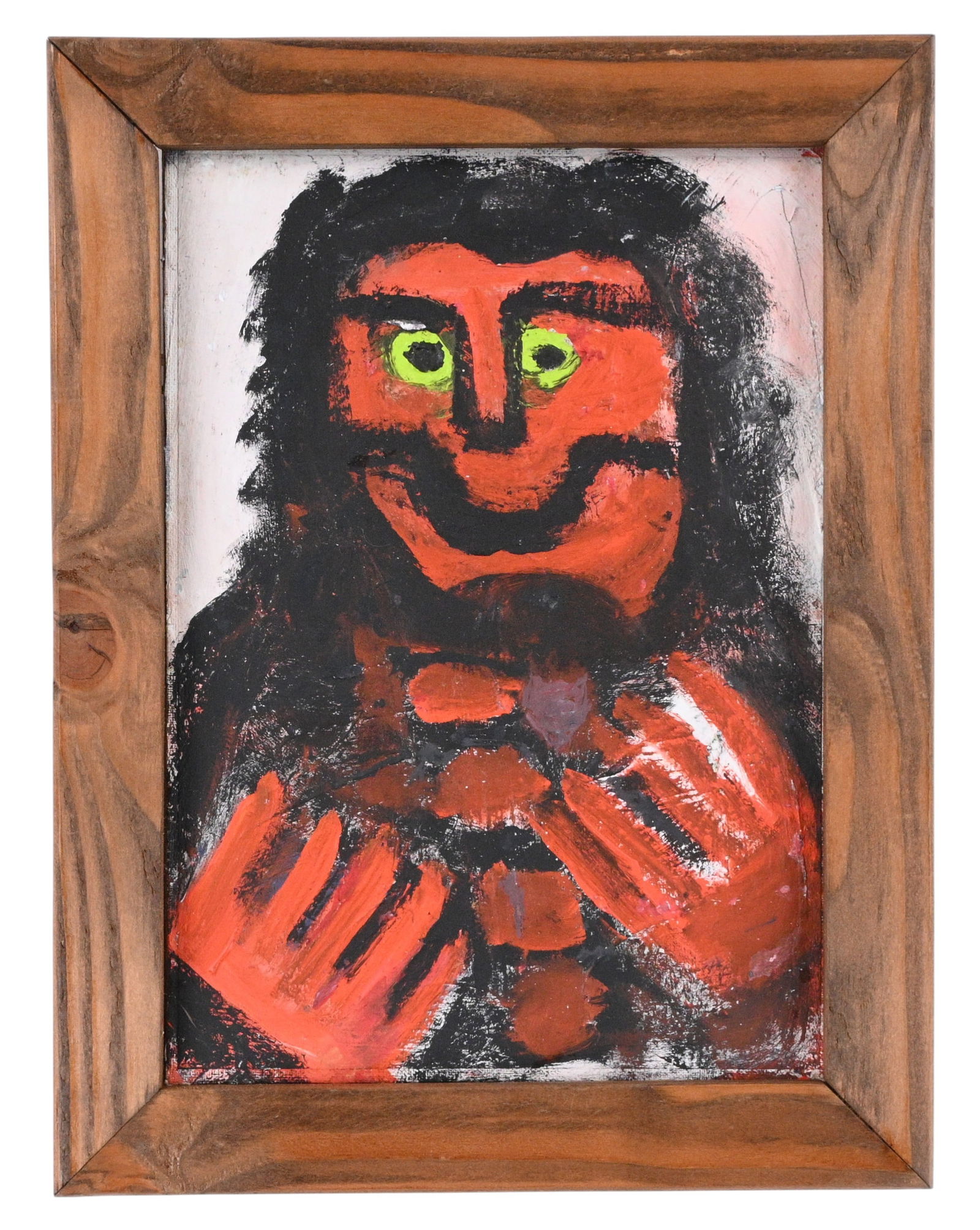 Eddy Mumma. Orange Face with Green Eyes: Eddy Mumma. (1908-1986)Orange Face with Green Eyes.Oil on masonite board. Excellent condition. Size: 14" H x 10" W. Size with Frame: 17" H x 13" W x 1.5" D. Provenance: Private Georgia