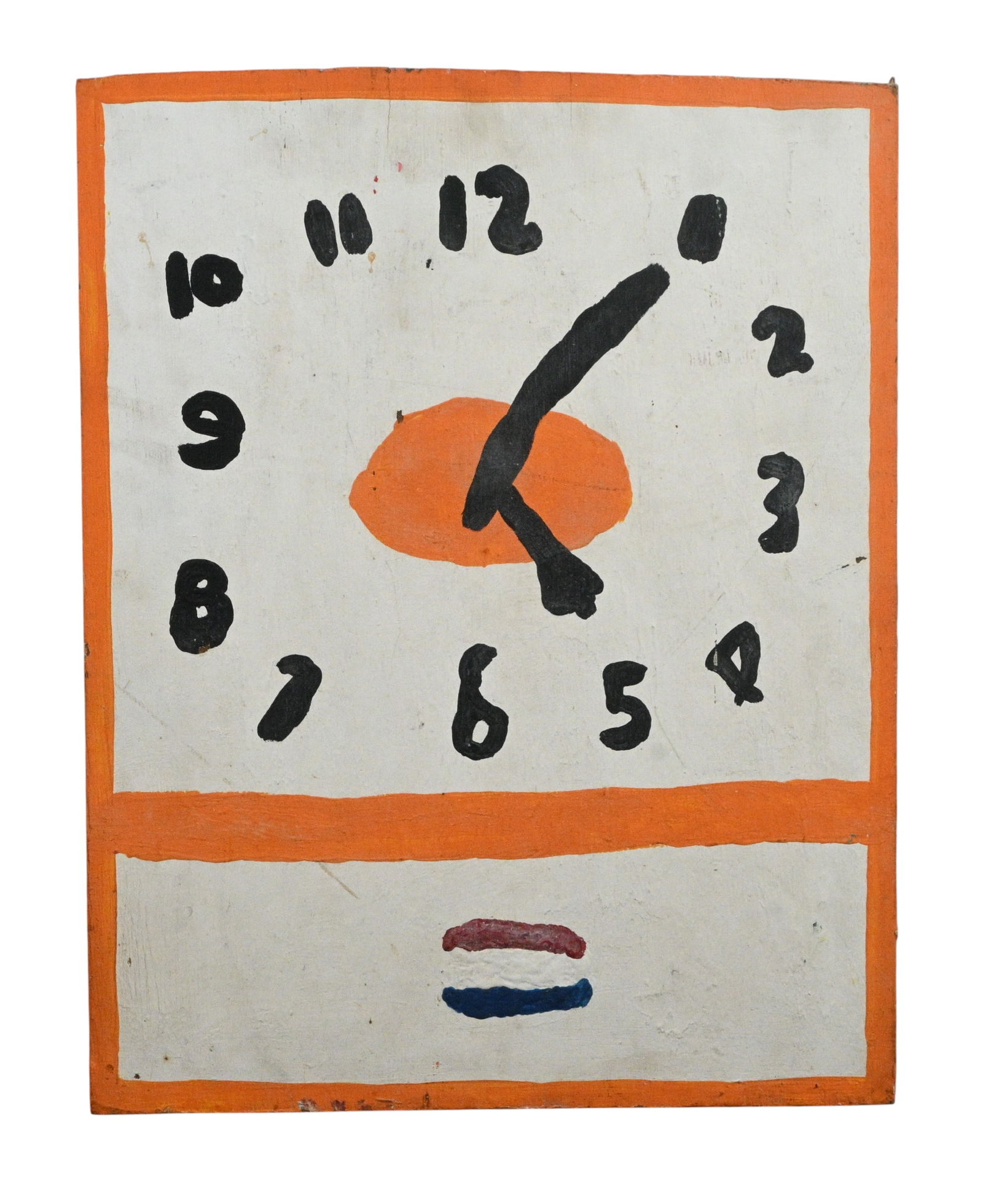 Jake McCord. Painted Clock: Jake McCord. (1948-2009)Painted Clock.1995. Signed and Dated. Paint on thick wood board. Good condition. Some scruff marks. Size: 17.5" H x 13.5 W. Provenance: Private Georgia Collection. 