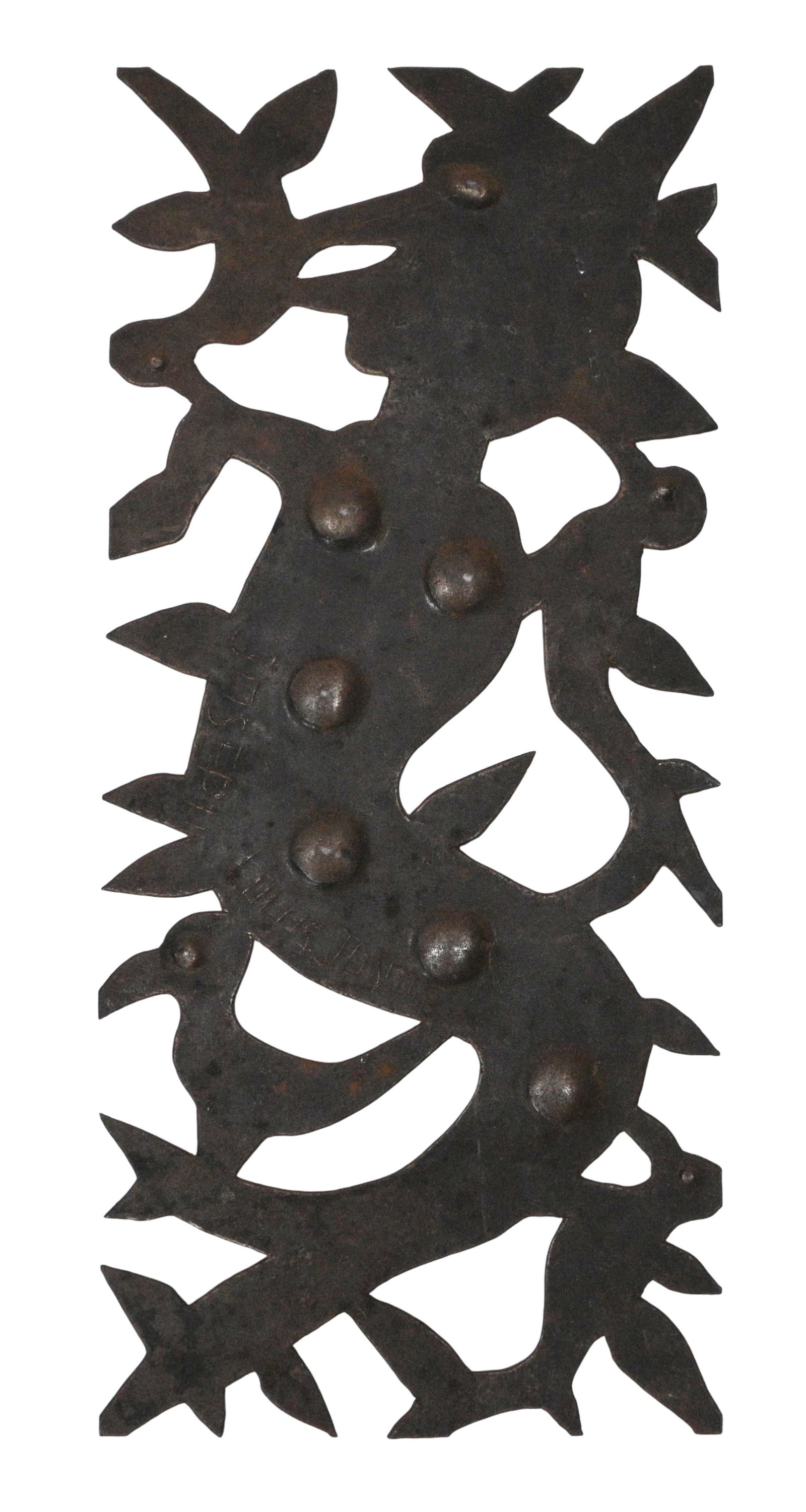 Joseph Louis Juste. Creature with Birds: Joseph Louis Juste. Creature with Birds. Signed. Cut out metal. Haitian artist. Excellent condition. Size: 18.5" H x 8.5" W. Provenance: Private Georgia Collection (30+ years). Est. $200 - $400. S
