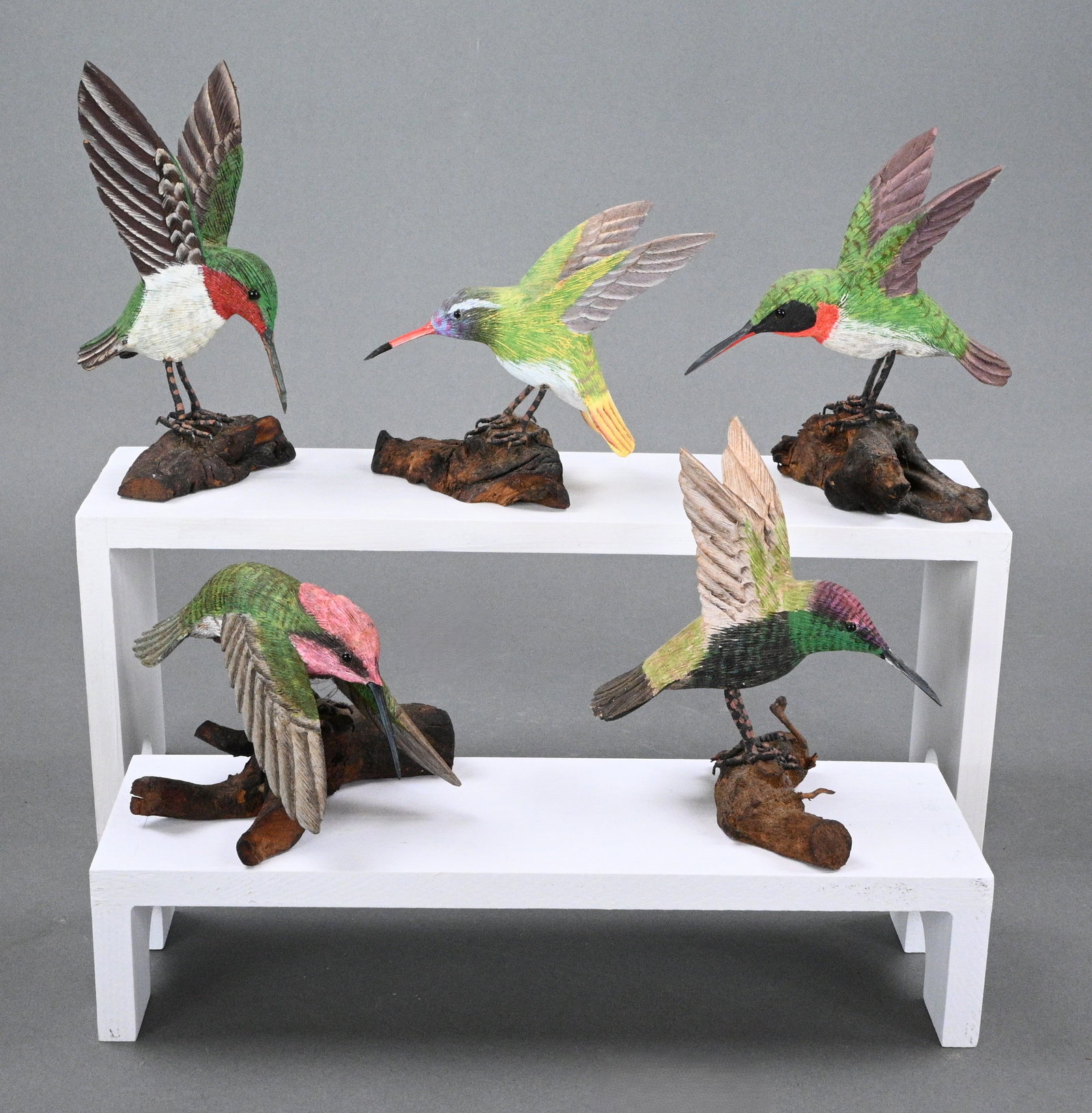 Group of Five Carved Folk Art Hummingbirds (1 of 7)