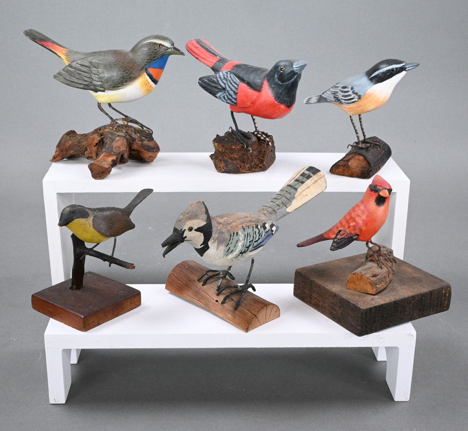 Group of Six Carved Unsigned Folk Art Birds (1 of 7)