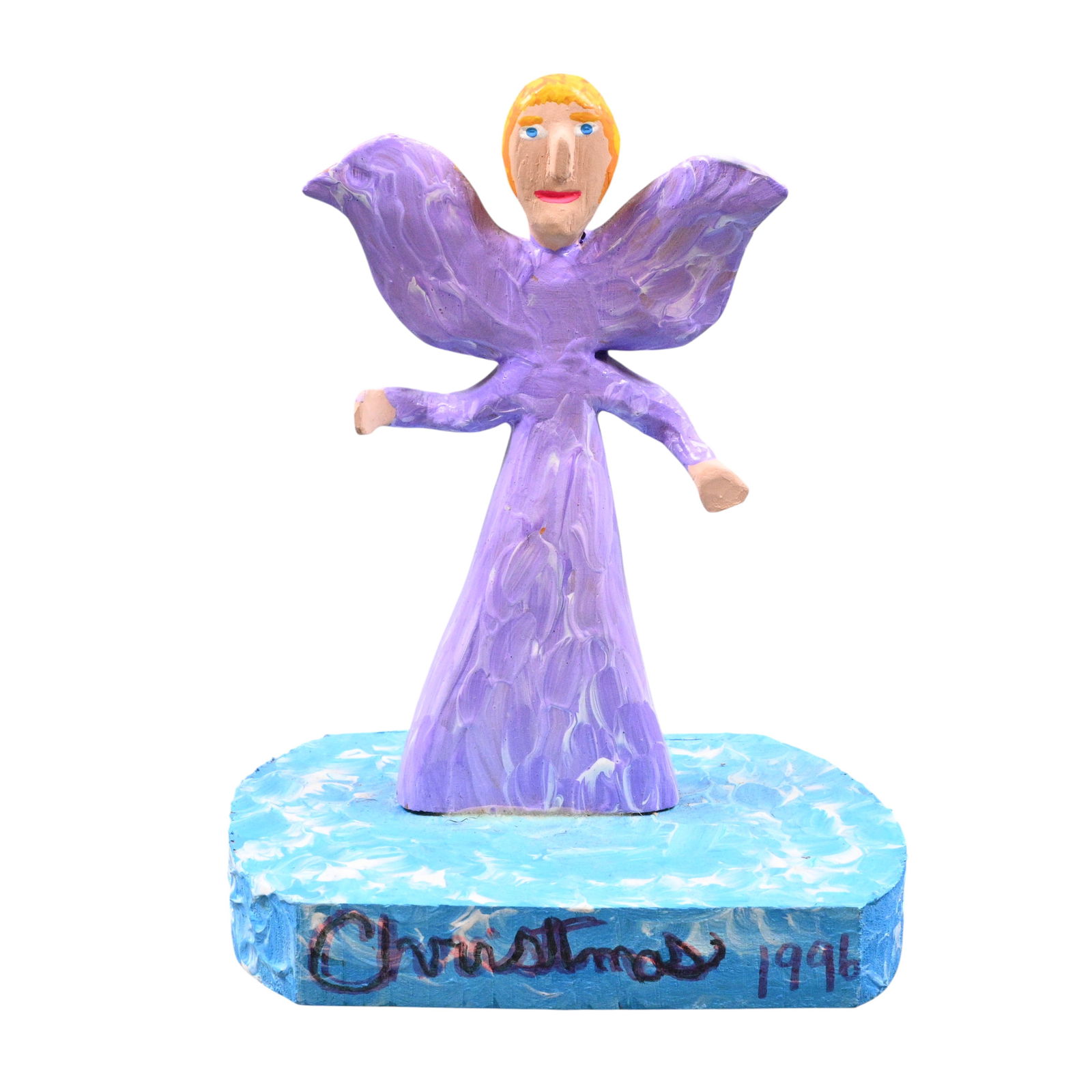 Garland & Minnie Adkins. Christmas Angel: Garland & Minnie Adkins. Christmas Angel.1996. Signed and Dated. Painted wood carvings. May be a one-of-a-kind. A Christmas gift to Larry Hackley. Excellent condition. Size: 8" H x 6.5" W x
