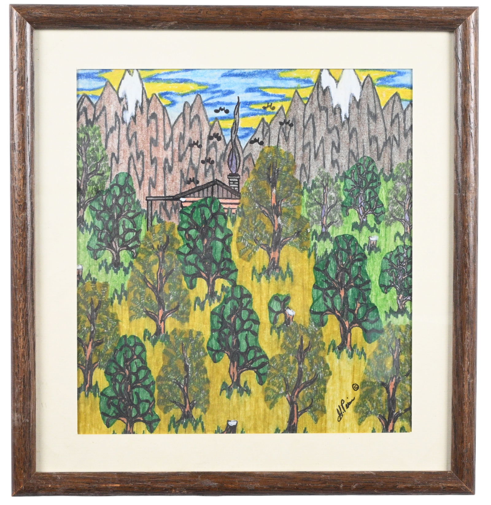 Gilbert Perrin. Mountain Home: Gilbert Perrin. (1944-2005)Mountain Home.Signed. Colored pencil on paper. Perrin was born in Grayson, Kentucky. After moving around quite a bit during his working life, he later settled in