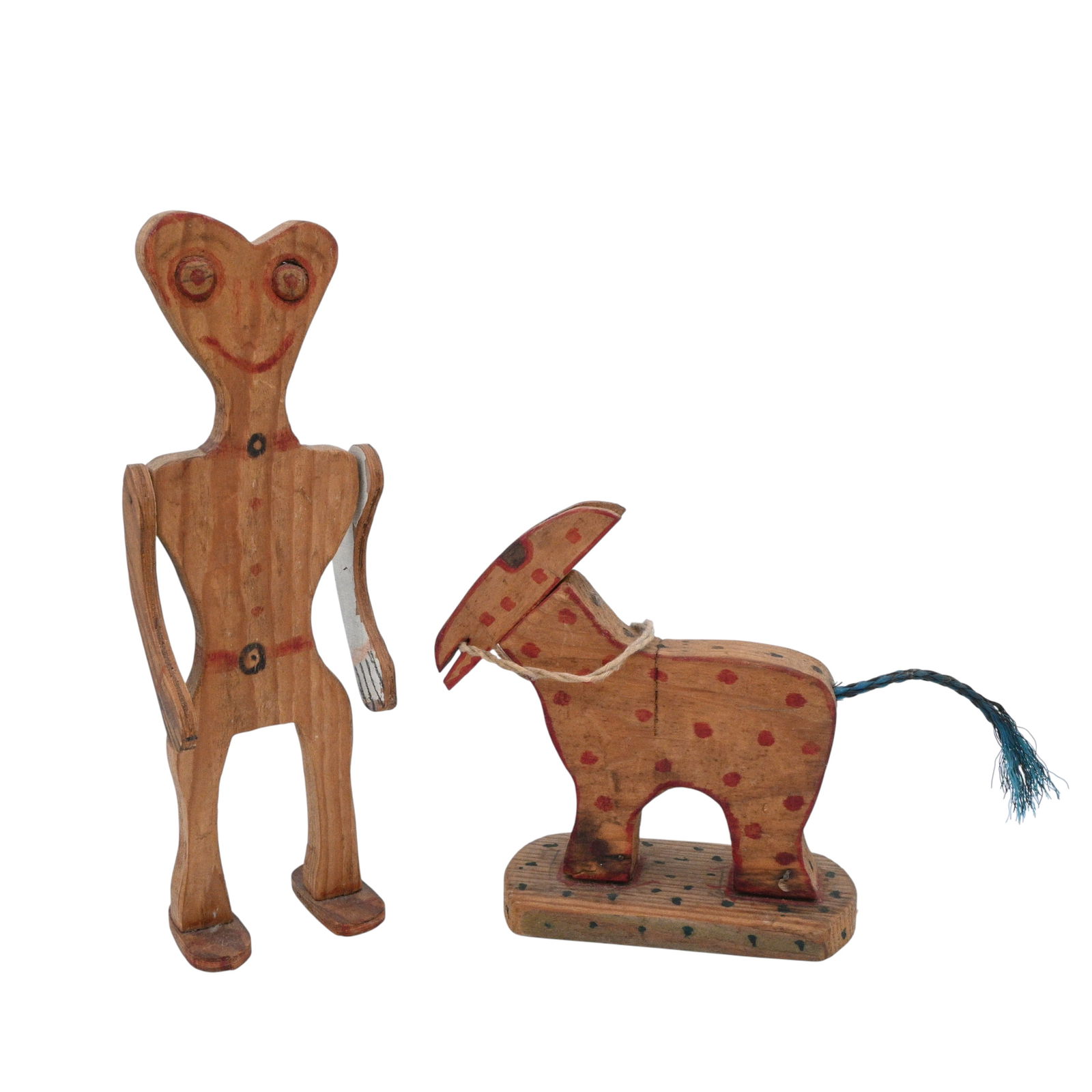 Buzz Busby. Articulated Man with Donkey: Buzz Busby. Articulated Man with Donkey.Not signed. Cutout wood figures with marker. Calea, AL. Excellent condition. Size: Largest is 12" tall. Provenance: Micki Beth Stiller Collection. 