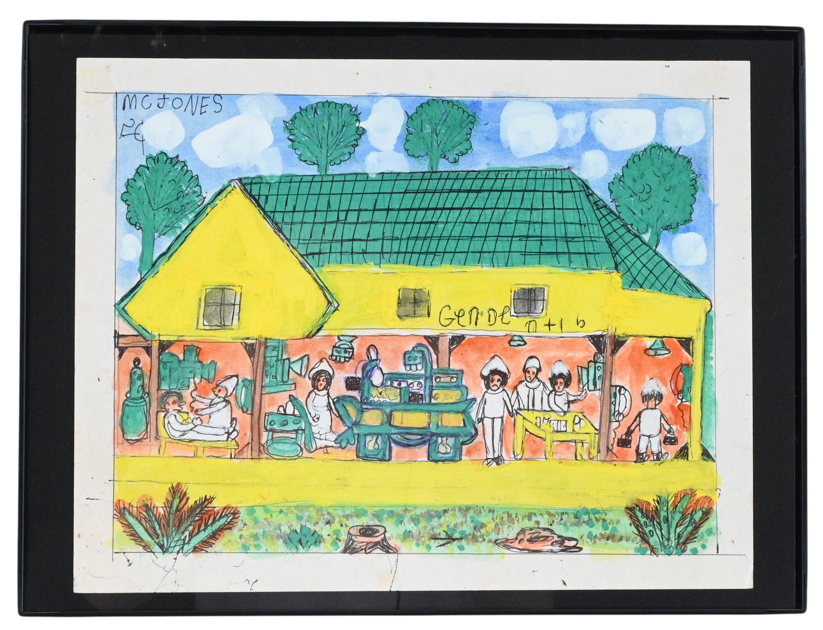 MC "5 Cents" Jones: MC "5 Cents" Jones. (1917-2003) Signed. Mixed media on paper. Excellent condition. Size: 11" H x 14" W. Size with Frame: 12.25" H x 16.25" W. Provenance: Private Georgia Collection (30+ years). Est. $