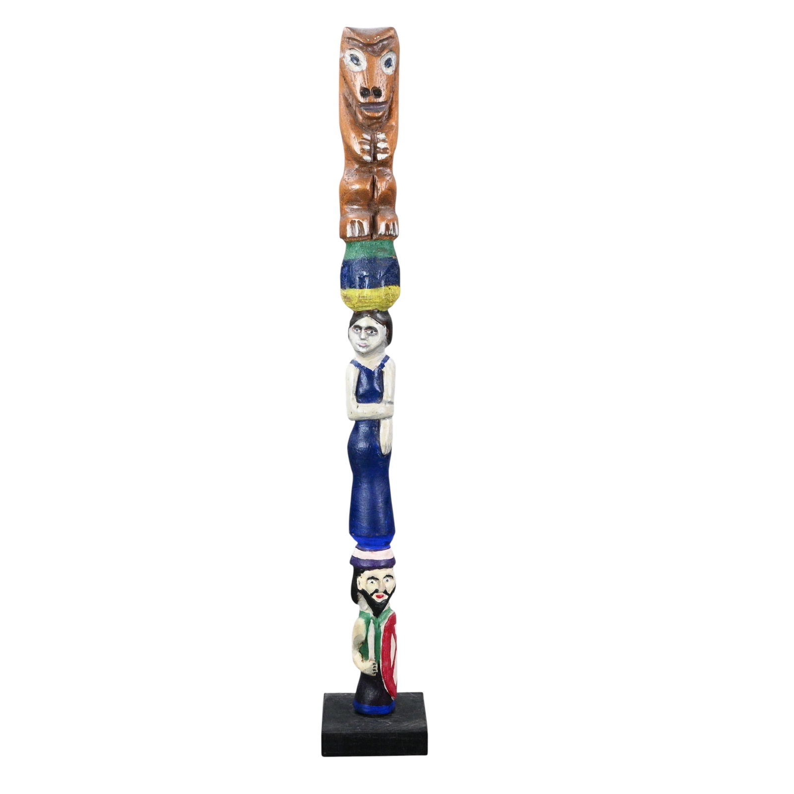 Animal, Woman, & Man: Carved and Painted Folk Art Totem Figure (1 of 8)