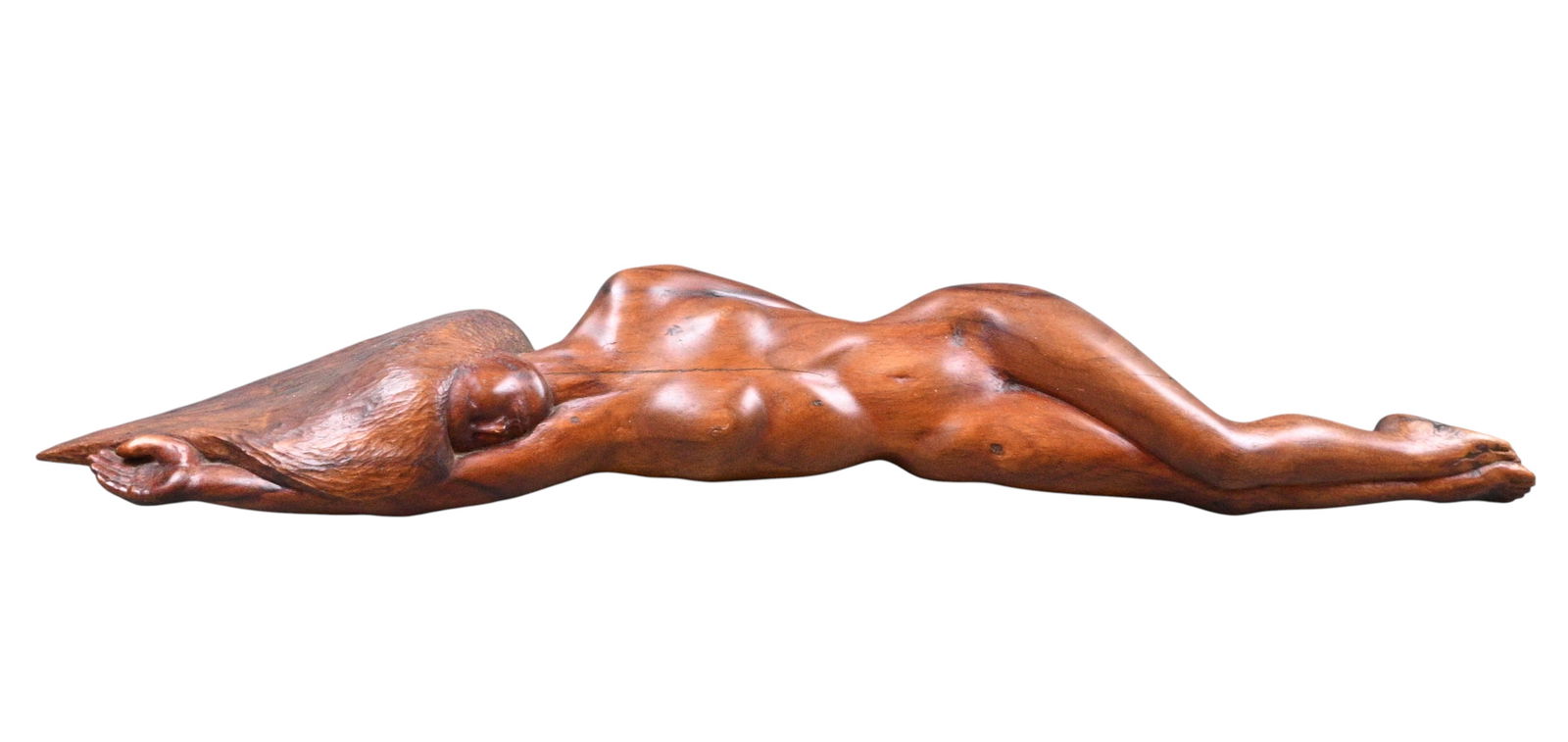 Robert Coltrin. Relaxed Nude: Robert Coltrin. Relaxed Nude.1981. Signed and Dated. Carved wood. Textured hair and very smooth body. A stunning piece. Excellent condition. Size: 3" H x 22.5" W x 4" D. Provenance: Private
