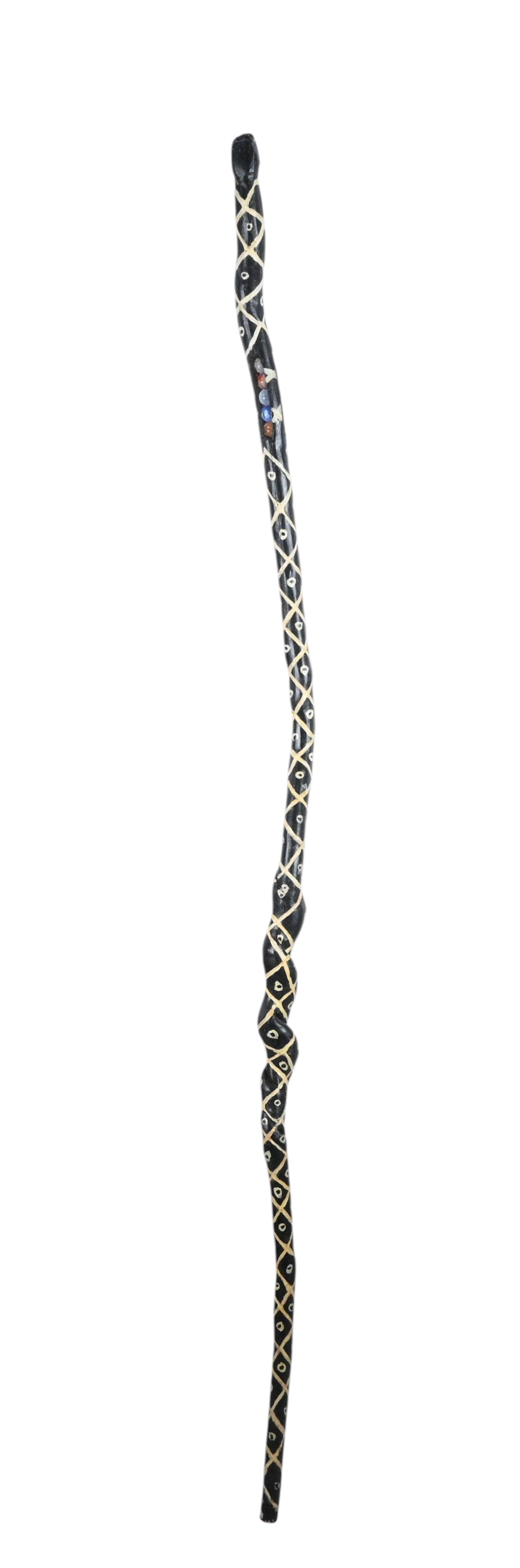 Anonymous. Carved Snake Whimsy Walking Stick: Anonymous. Carved Snake Whimsy Walking Stick.Not Signed. Hand carved wooden walking stick with a snake head on top. A narrow vertical compartment in the upper shaft contains a column of glass