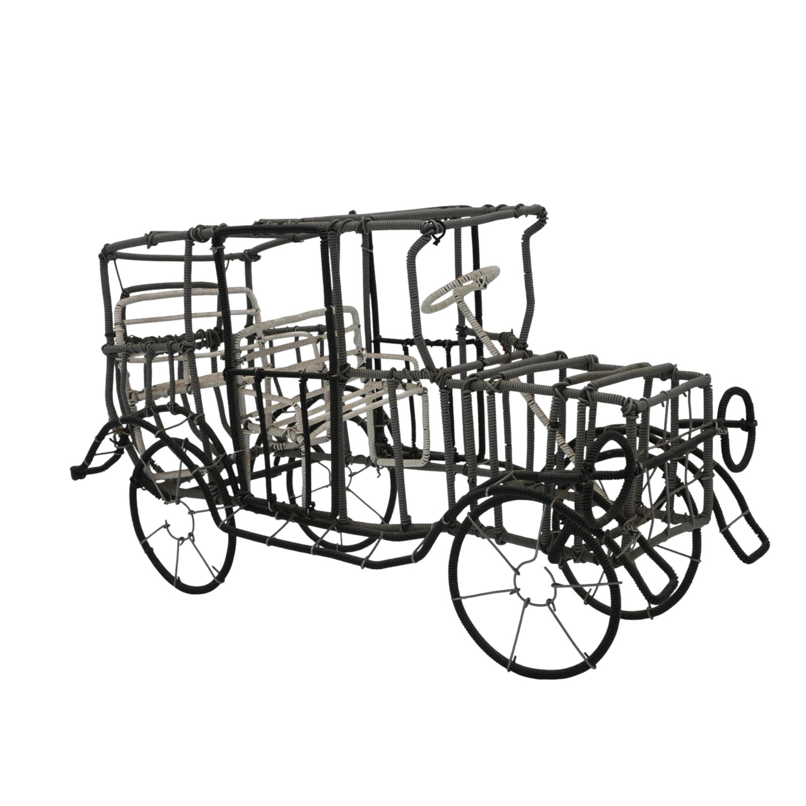 Clifton Eugene Dale. Early Motor Coach Wire Sculpture: Clifton Eugene Dale. (1932-2005)Early Motor Coach Wire Sculpture.Circa 1970. Folk art car made from colored telephone wire and found objects (gray, black, and white). He is from Galax, VA and