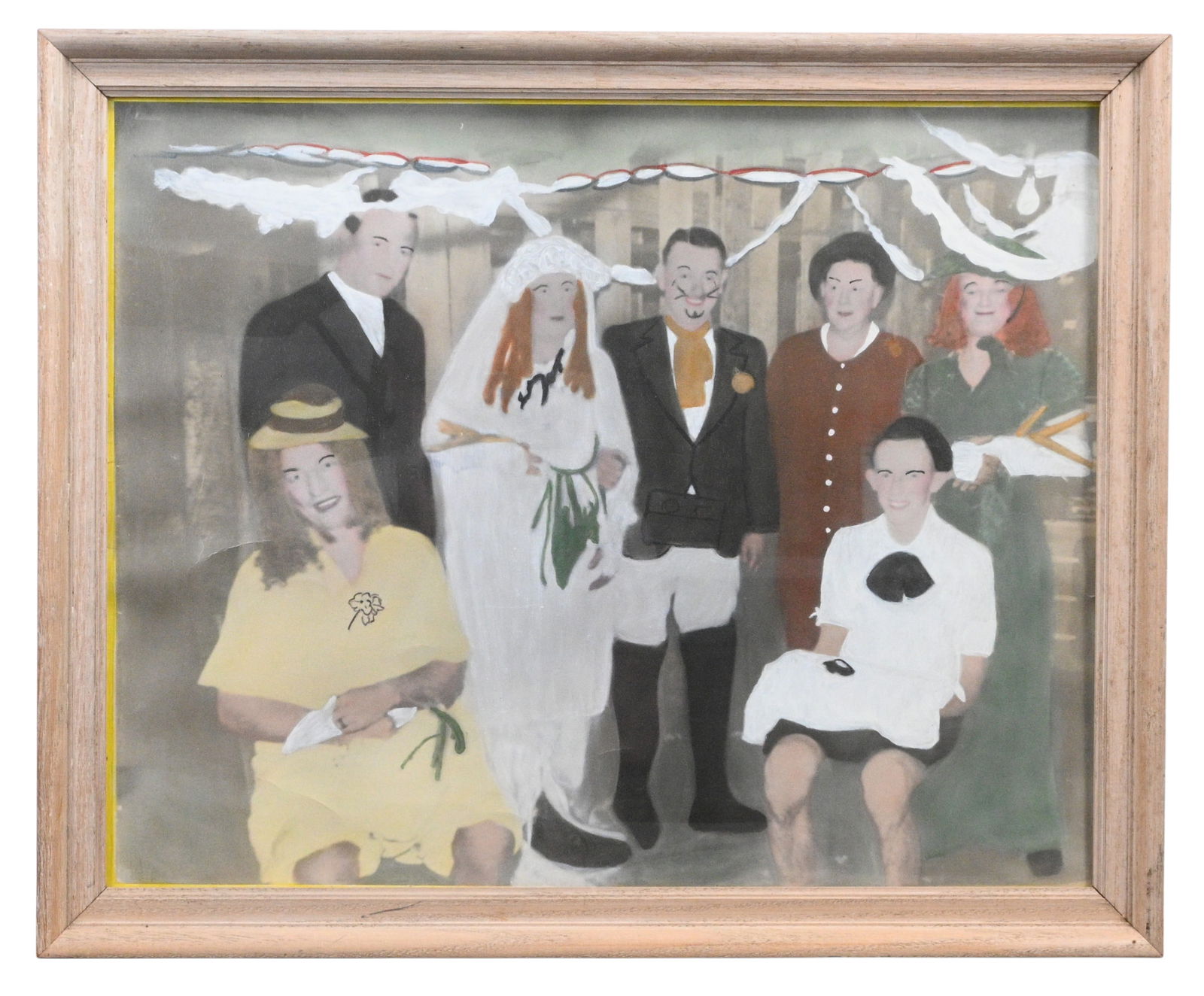 Hand Painted Wedding Photograph: Hand Painted Wedding Photograph. Paint over photograph. Framed behind glass. Good condition. Some surface wear. Size with Frame: 18.25" H x 22.25" W. Provenance: Larry Hackley Collection. Est. $50 - $