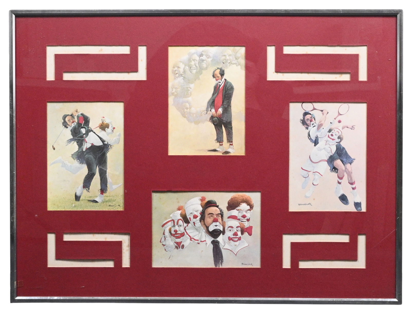 Robert Owen. Clown Prints: Robert Owen. Clown Prints. Signed. Prints. Good condition. Some surface spotting. Size with Frame: 18.25" H 24.25" W. Provenance: Private Georgia Collection (30+ years). Est. $100 - $300. Ship: In-Hou
