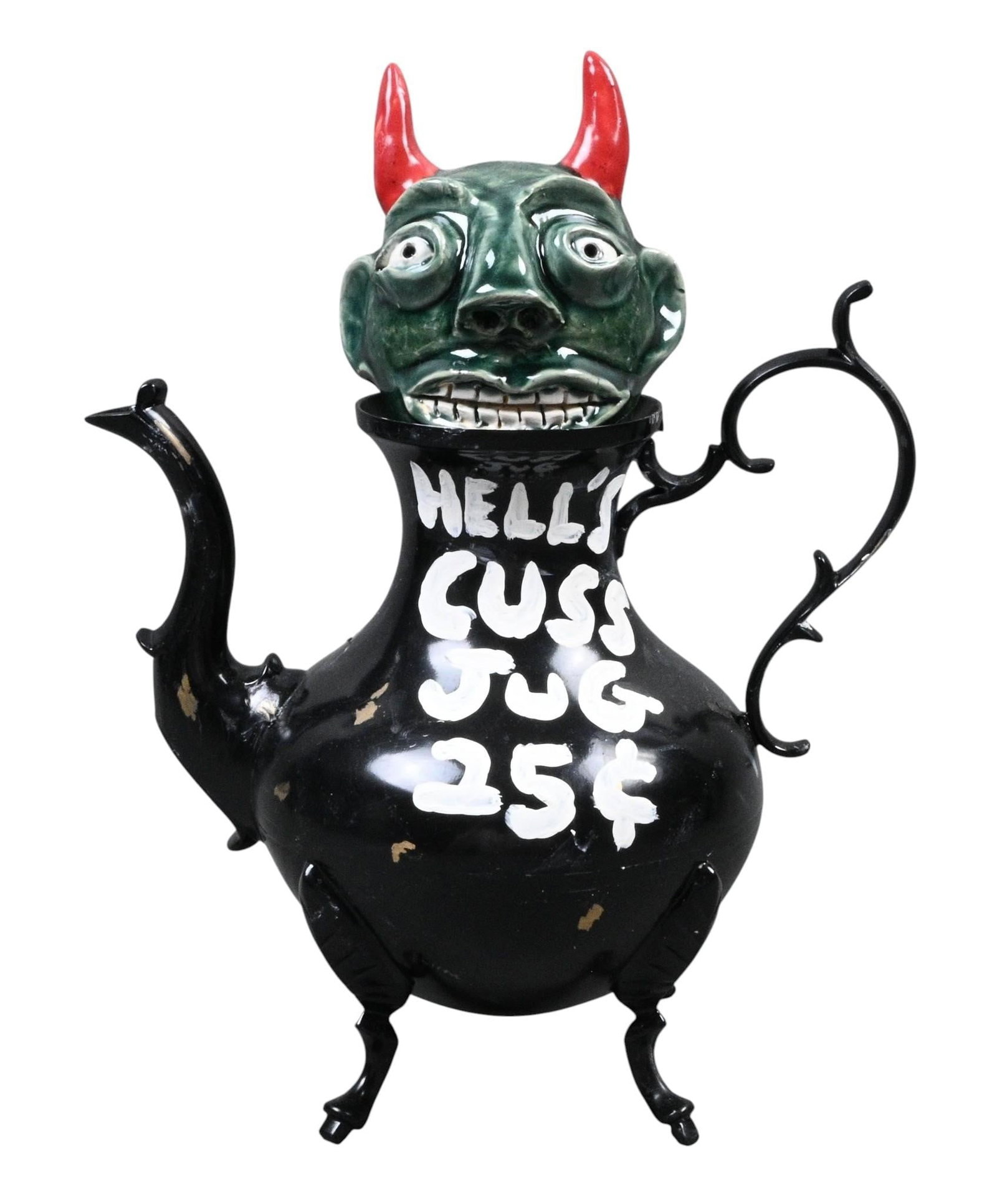 Randy Tobias. Hell's Cuss Jug: Randy Tobias. Hell's Cuss Jug. 2026. Signed and Titled. Pay Now or Pay Me Later written on back. Mint condition. Size: 12" H. Provenance: Direct from Randy Tobias. Let's help support living artists.