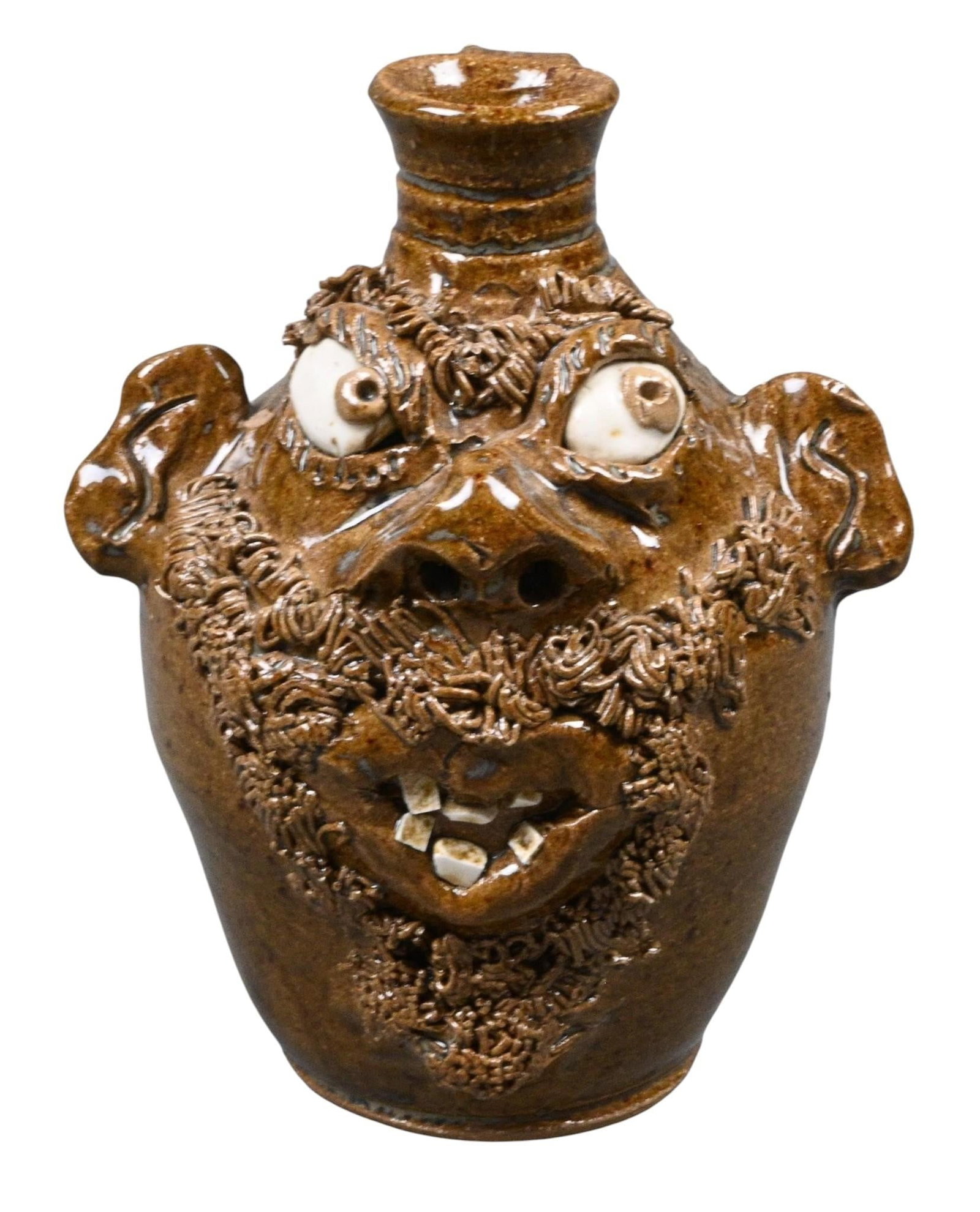 Crystal King. Face Jug: Crystal King. Face Jug. 1996. Signed and Dated. Mint condition. Size: 5.75" H. Provenance: Collection of Micki Beth Stiller. Montgomery, AL. Est. $100 - $200. Ship: In-House Shipping Available.