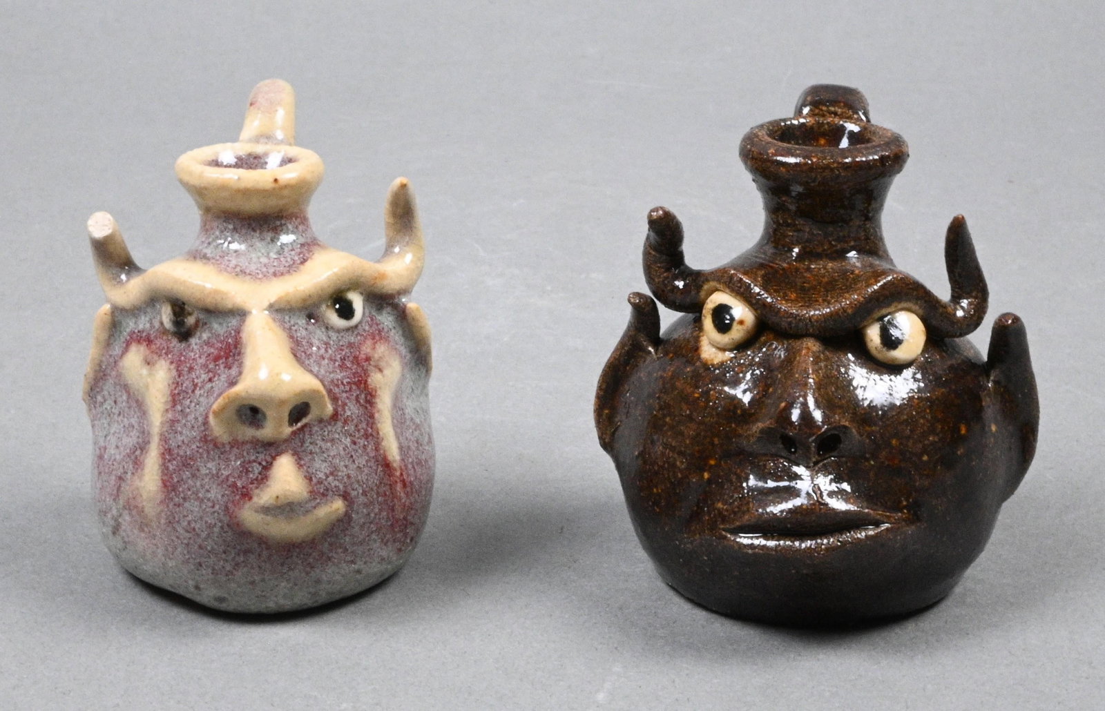 Steve Turpin. Two Mini Devil Face Jugs - 2