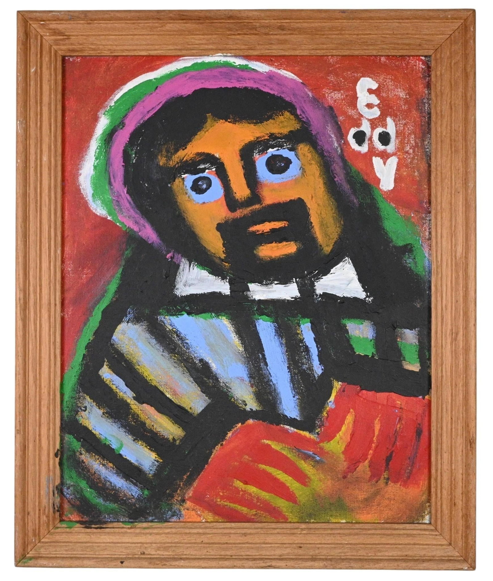 Eddy Mumma. Portrait of Bearded Figure (Possibly Jesus): Eddy Mumma. (1908-1986) Portrait of Bearded Figure (Possibly Jesus). Signed. Heavy oil on canvas board. Excellent condition. Size: 20" H x 16" W. Size with Frame: 22.75" H x 18.75" W. Provenance: