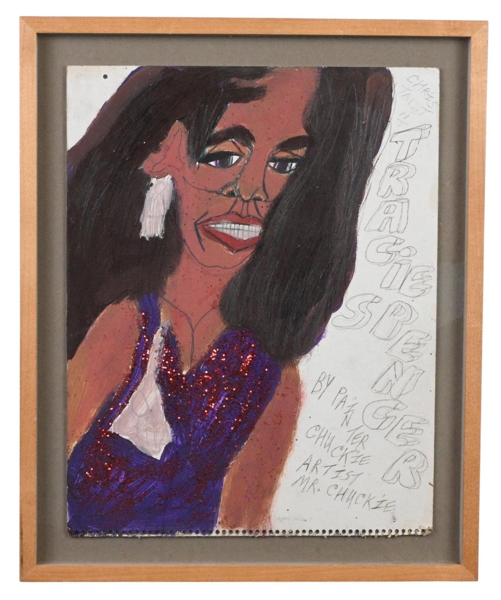 Mr. Chuckie Williams. Tracie Spencer Painting: Mr. Chuckie Williams. (1957-2000) Tracie Spencer Painting. Signed and Titled. Mixed media on paper. Self taught artist from Louisiana. Mixed media on thick paper board, incorporating paint,