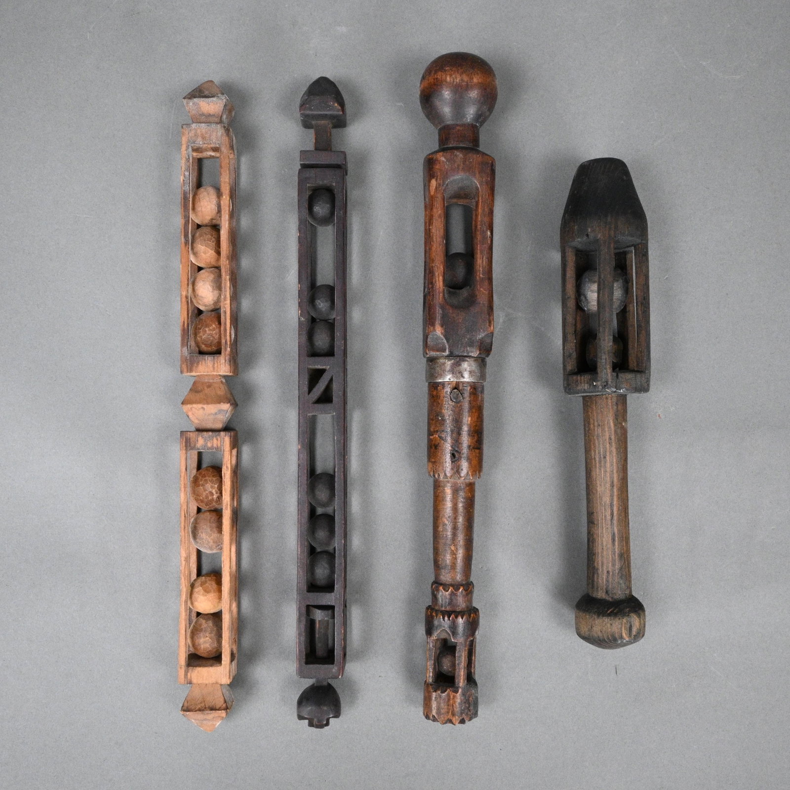 Four Whimsy Architectural Captive Ball Carvings - 3