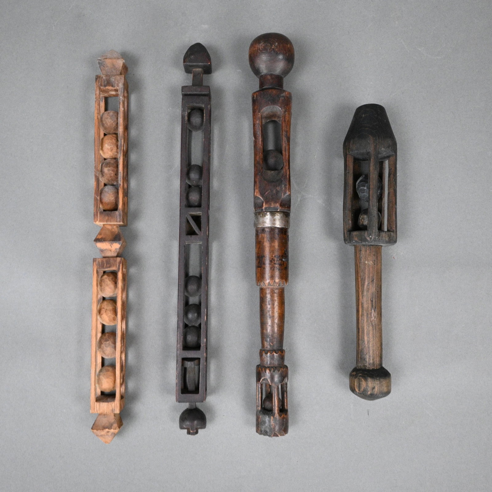 Four Whimsy Architectural Captive Ball Carvings - 4