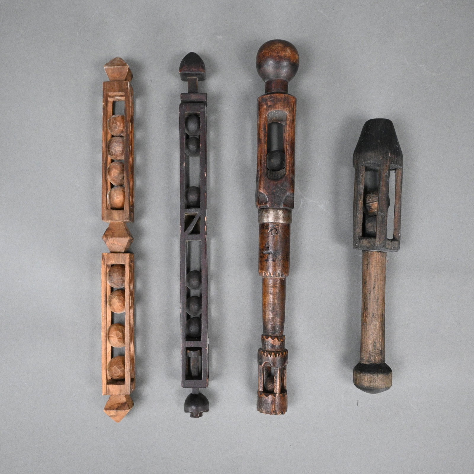Four Whimsy Architectural Captive Ball Carvings - 5