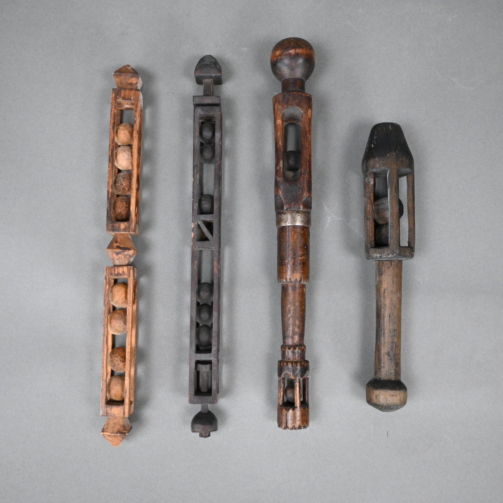 Four Whimsy Architectural Captive Ball Carvings - 6
