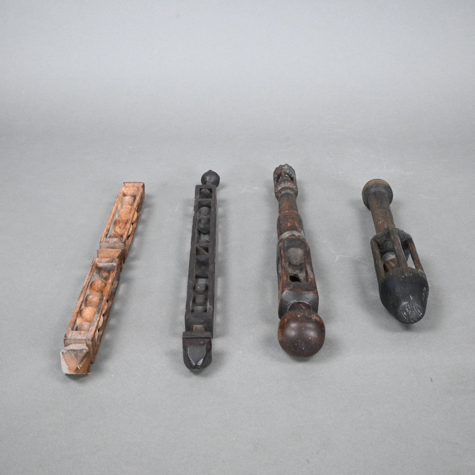Four Whimsy Architectural Captive Ball Carvings - 8