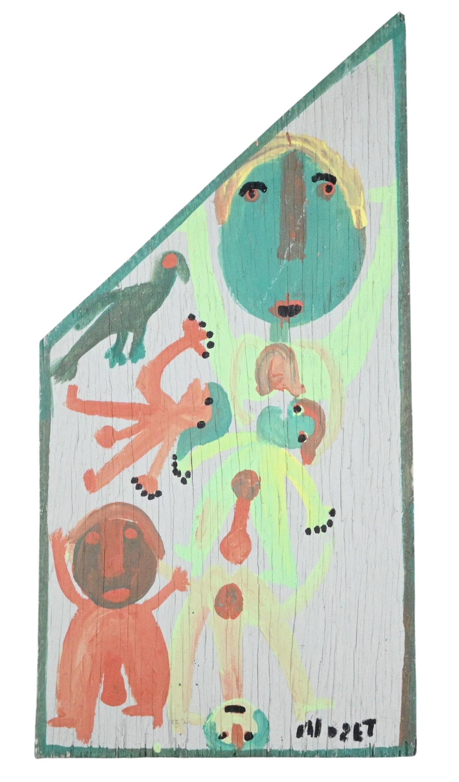 Mose Tolliver. Midnight Love Folks Painting: Mose Tolliver. (1925-2006) Midnight Love Folks Painting. Signed and Titled. Paint on thick wood board. Rare piece showing multiple erotic figures. Good condition. Some surface wear which is common.
