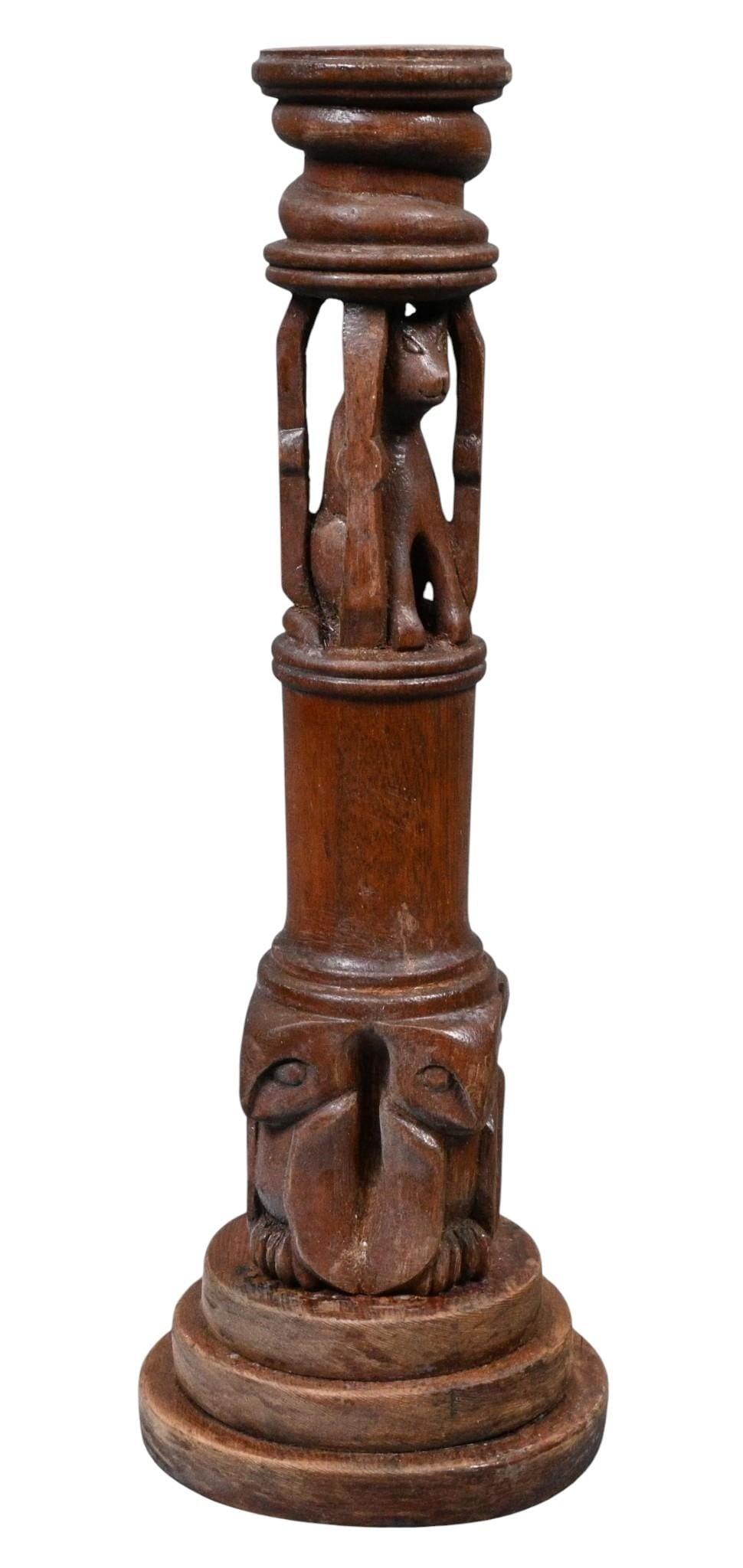 Hand Carved Pedestal with Snake, Cat, and Owls (1 of 9)