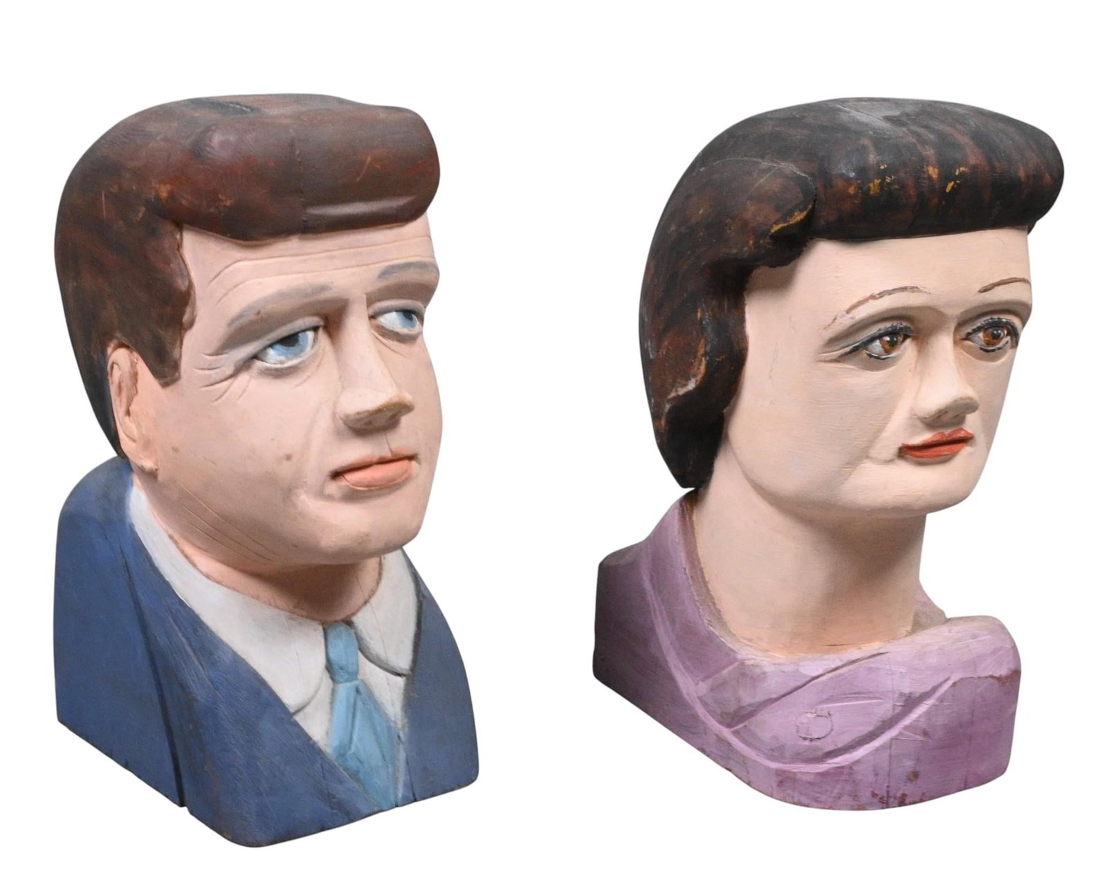 Pair of Hand Carved Folk Art Busts of John F. Kennedy & Jacqueline Kennedy (1 of 7)