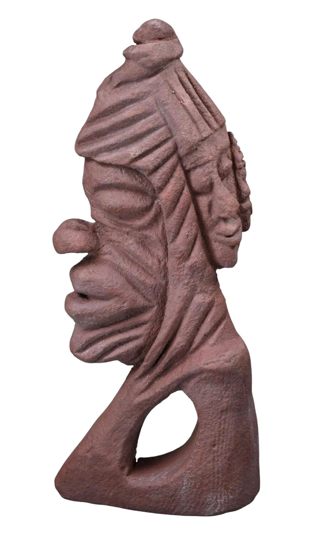 Lonnie Holley. African Faces Carved Sandstone: Lonnie Holley. (b. 1950) African Faces Carved Sandstone. Signed. Carved sandstone. Good condition. Beautifully restored by Randy Tobias. The piece was broken in half. There are currently no signs of