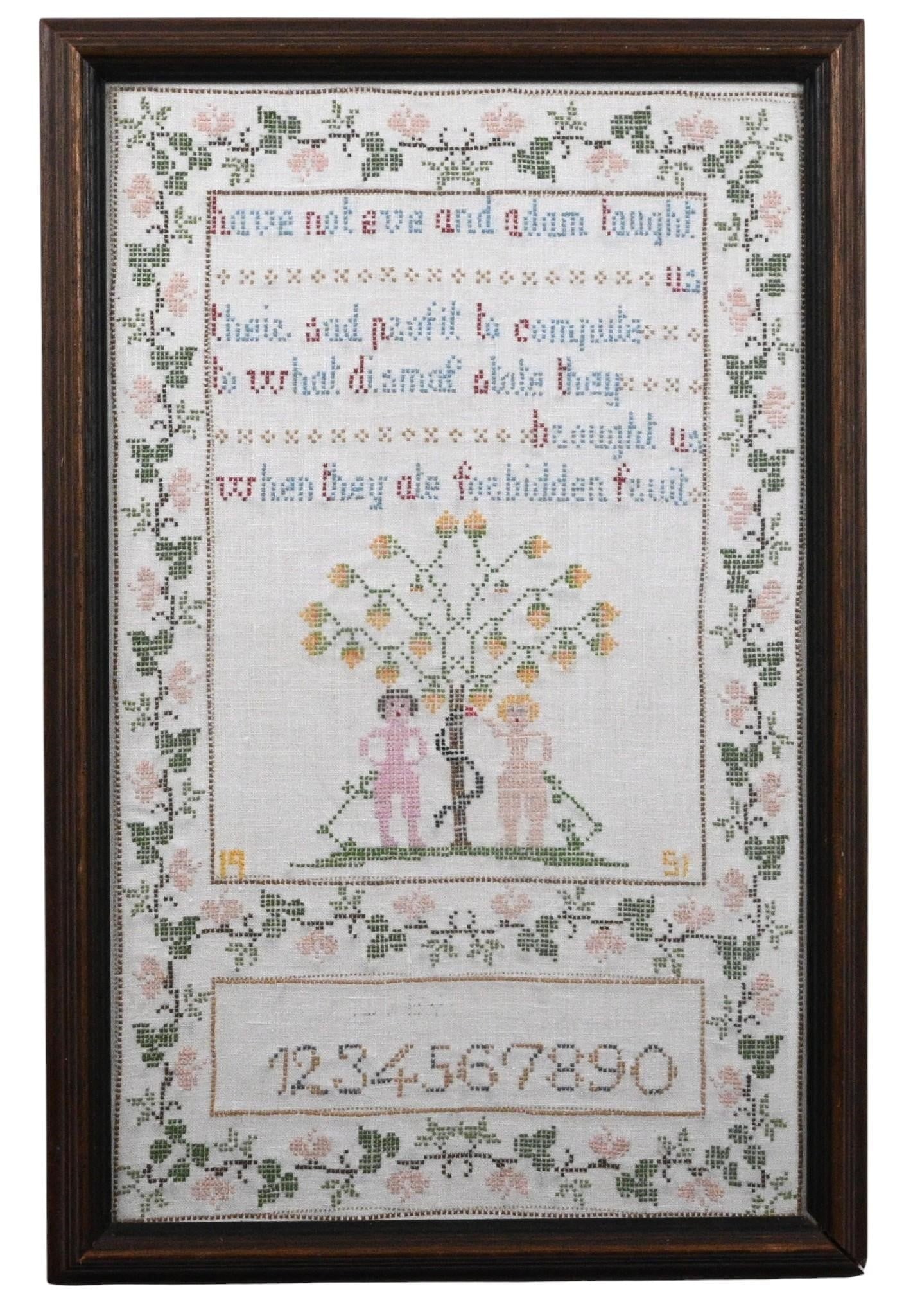 1951 Adam & Eve Forbidden Fruit Folk Art Needlework Sampler (1 of 5)