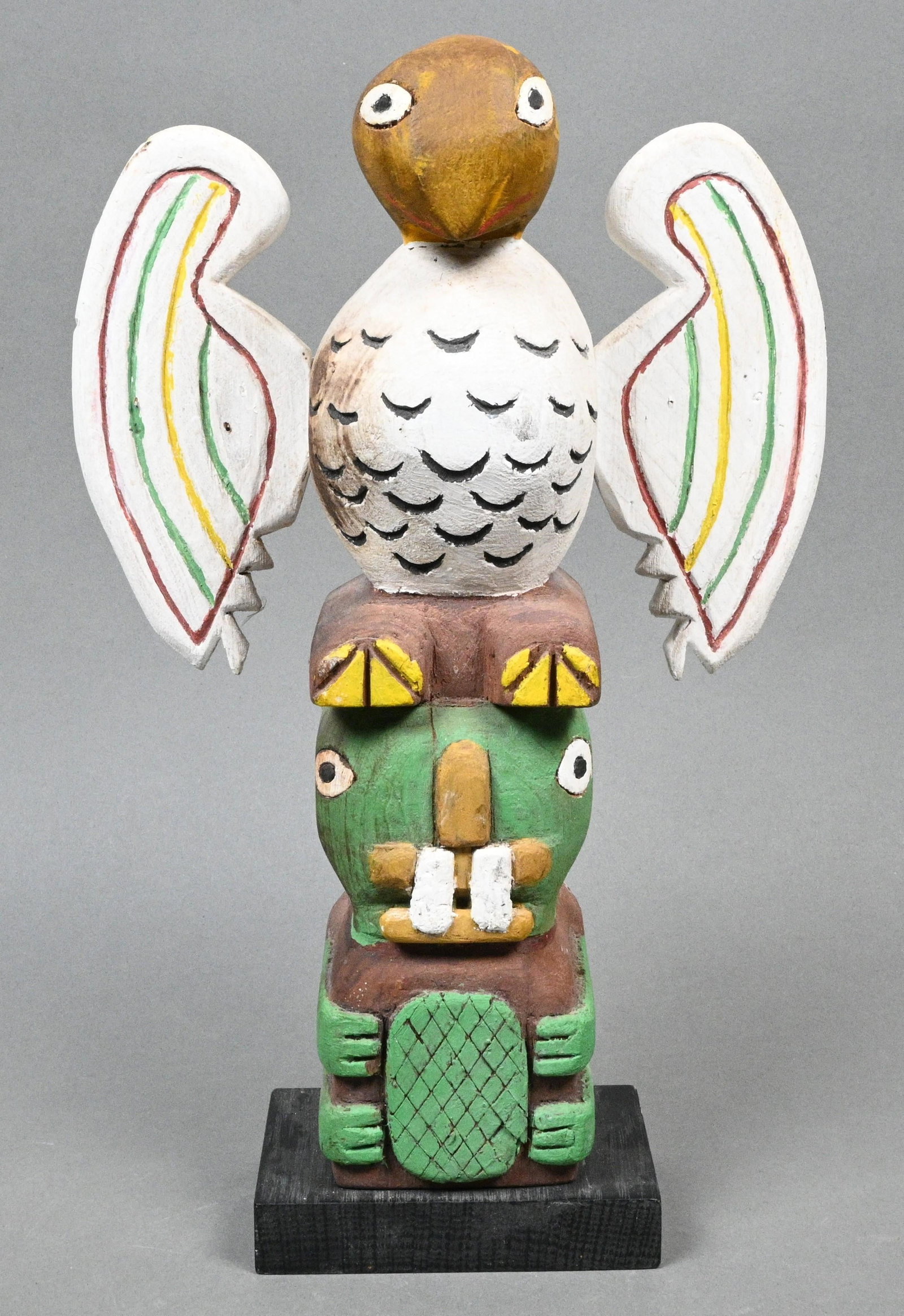 Folk Art Carved & Painted Bird and Beaver Totem (1 of 8)