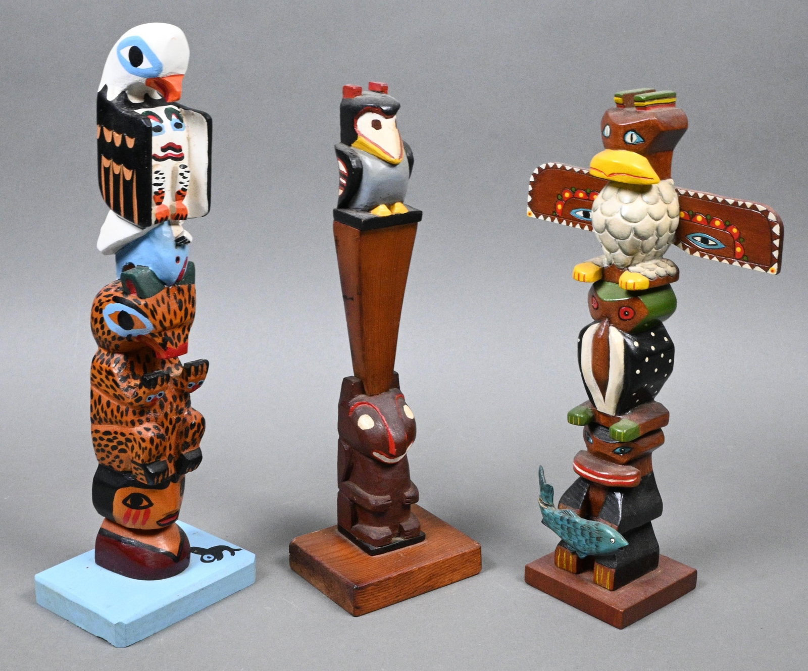 Three Hand Carved & Painted Totems (1 of 12)