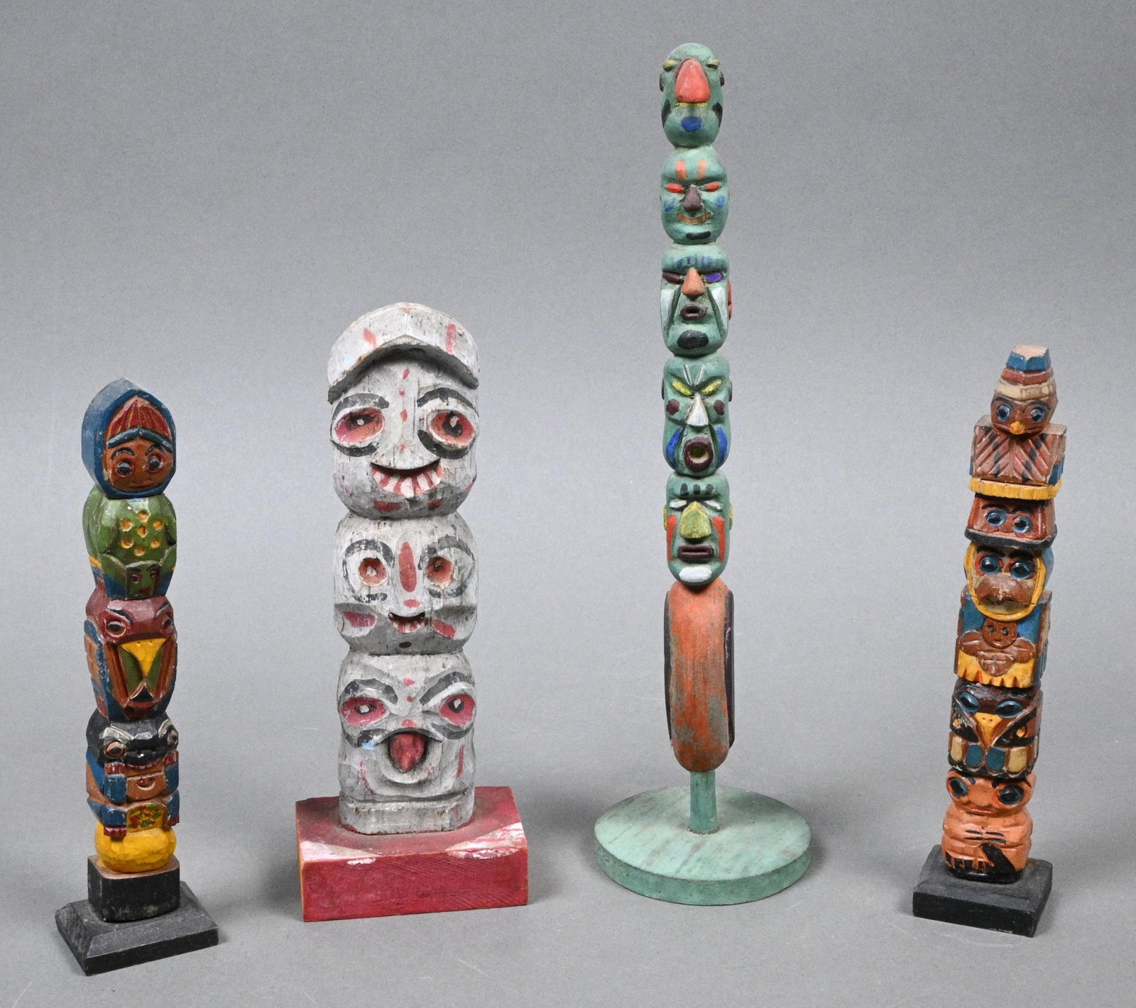 Four Hand Carved & Painted Mini Totems (1 of 8)
