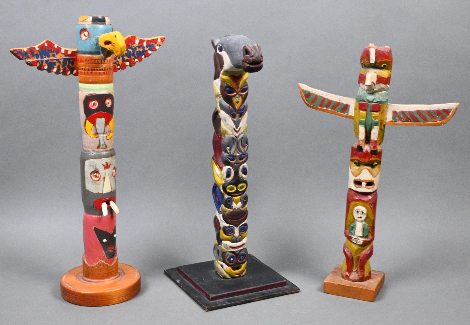 Three Hand Carved & Painted Northwest Coast Style Totems (1 of 12)