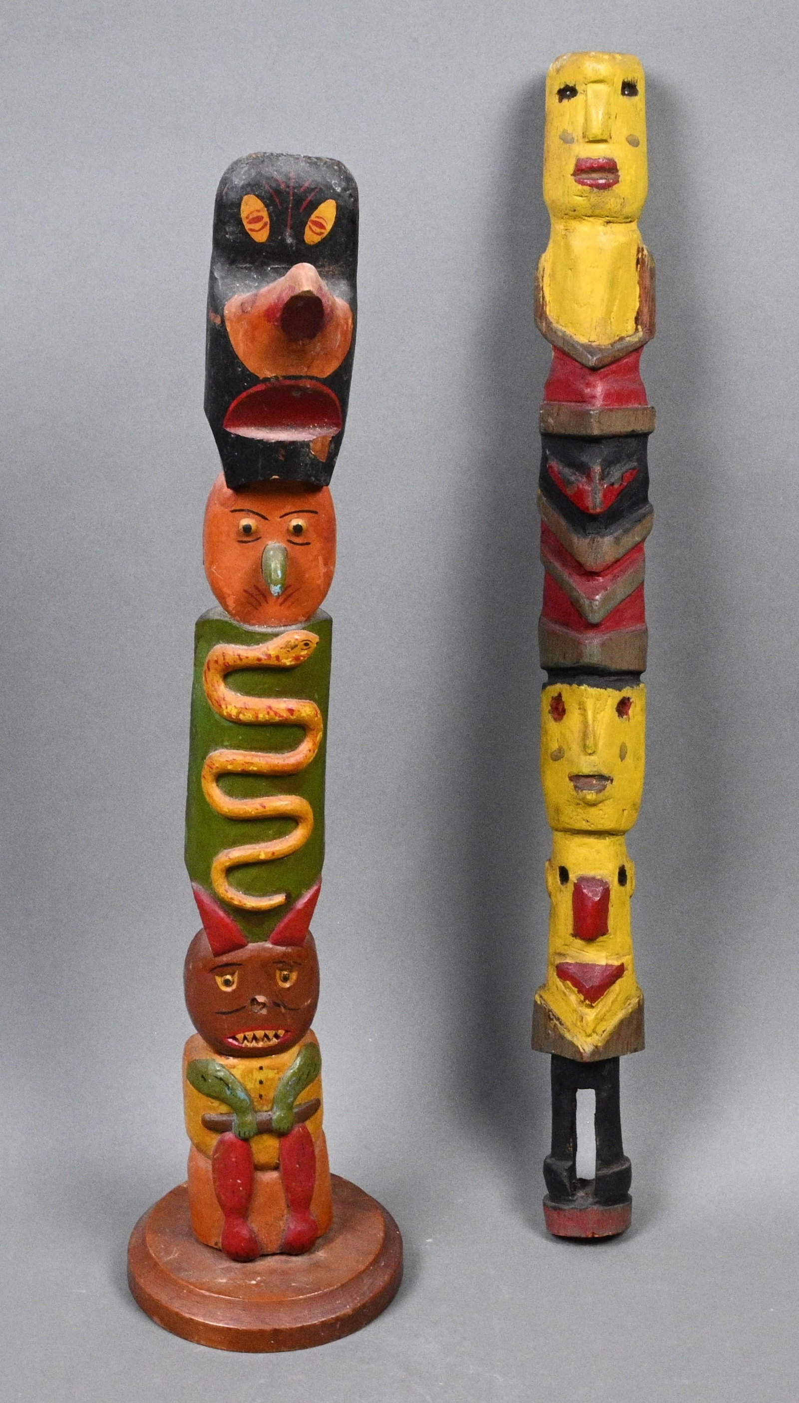 Two Hand Carved & Painted Totem Sculptures (1 of 10)