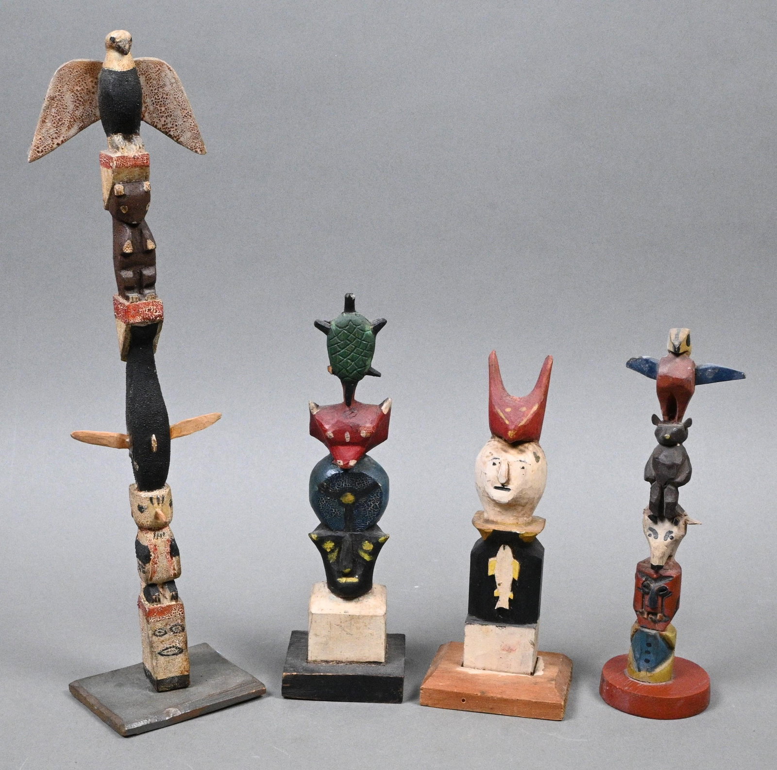 Four Hand Carved & Painted Totems (1 of 10)