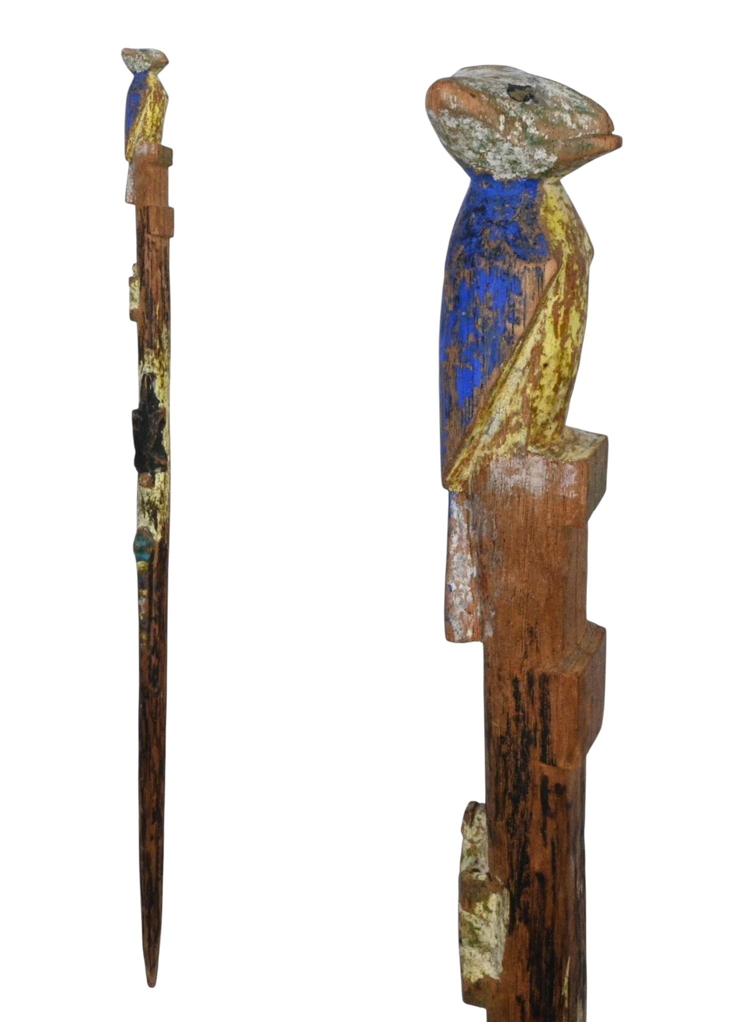 Carl McKenzie (attrib). Early Wood Cane: Carl McKenzie (attrib). (1905-1998) Early Wood Cane. Not signed. Carved and painted wooden cane. Potentially a very early Carl McKenzie cane featuring a bird on top along with a turtle, lizard, and