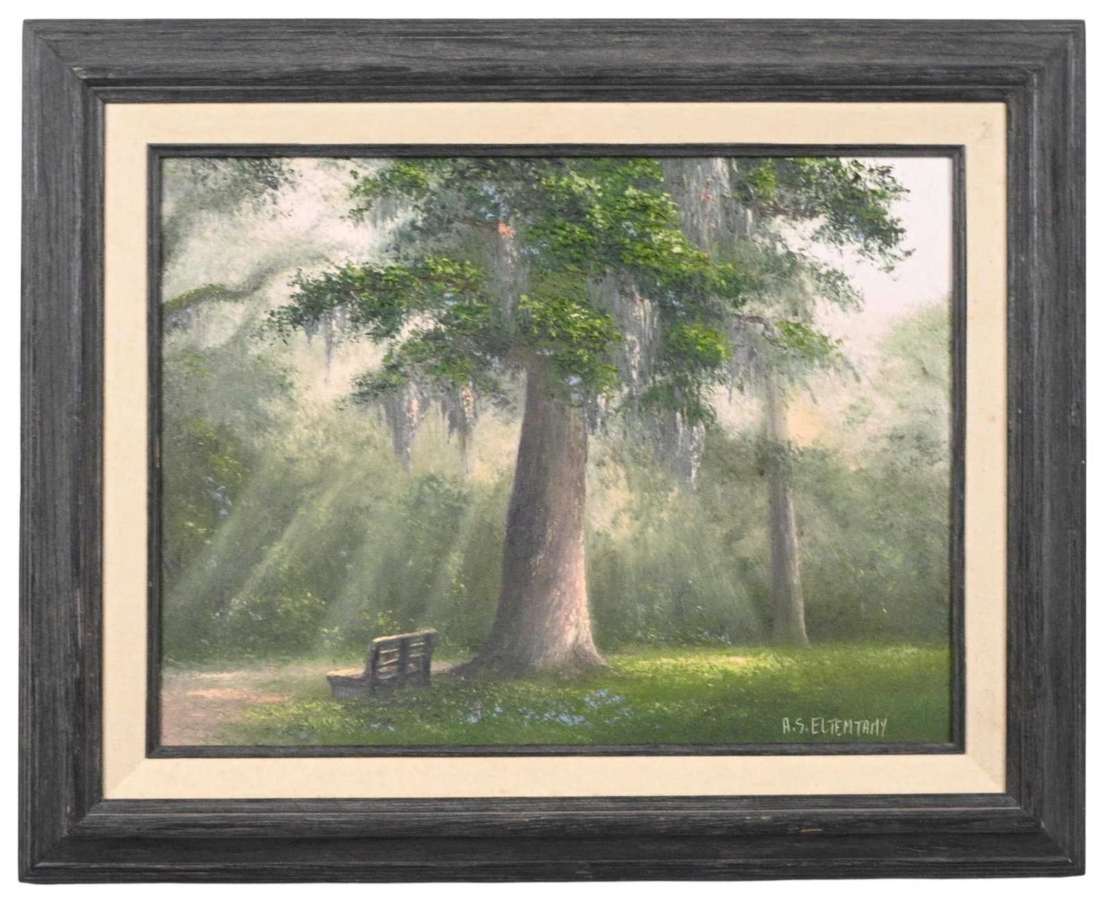 Ahmed Eltemtamy. Florida Artist. Sunlight Beneath the Oak: Ahmed Eltemtamy. Florida Artist. (b. 1960) Sunlight Beneath the Oak. Signed. Heavy oil on masonite board. Born 1960 in Kuwait, of Egyptian parents, and came to the United States in 1980. Known for lan