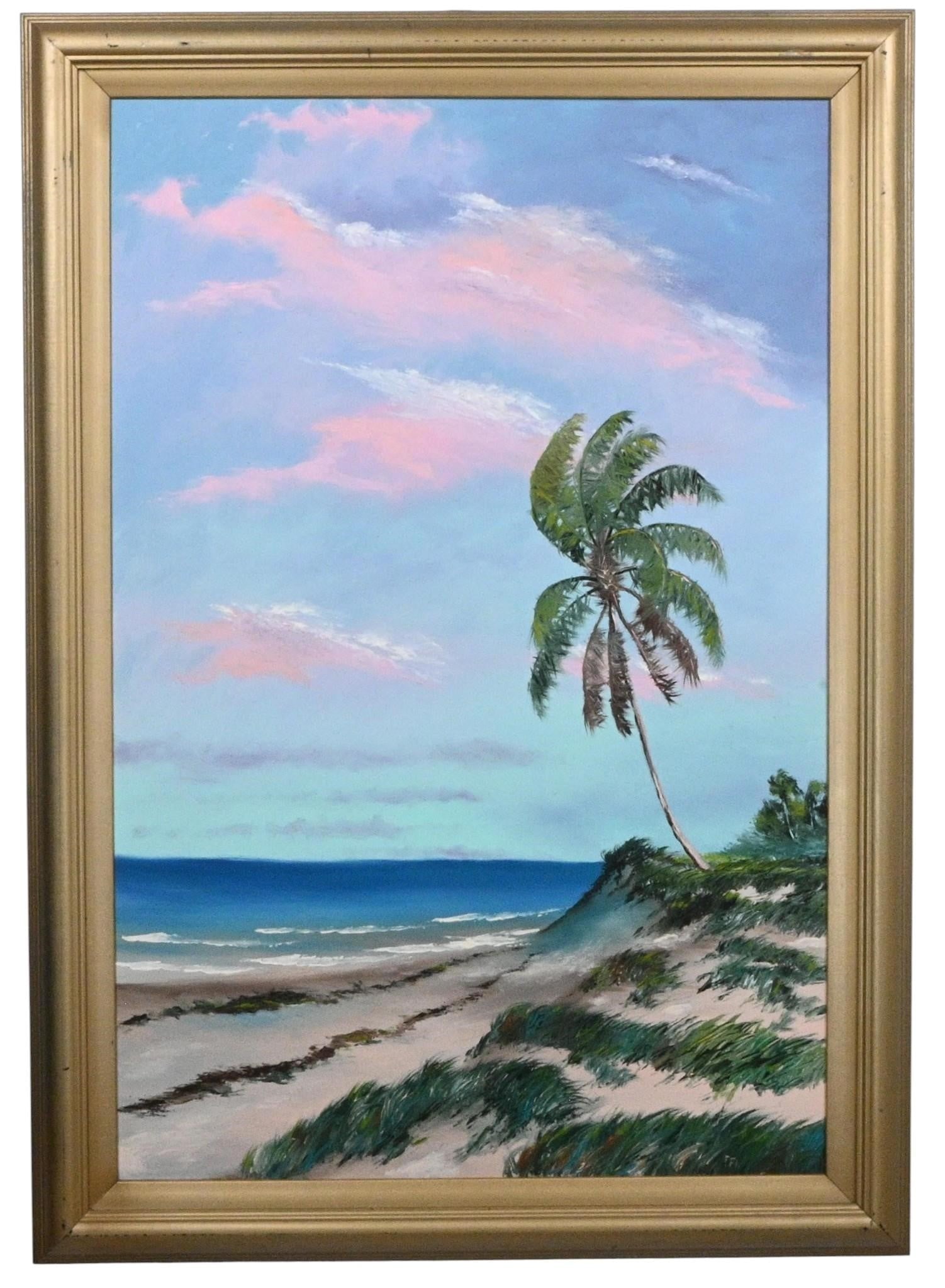 Large Florida Beach Painting with Lone Palm (1 of 7)
