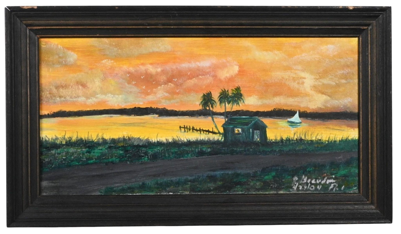 R. Beaudoin. Florida Sunset with Fish Camp & Sailboat (1 of 5)