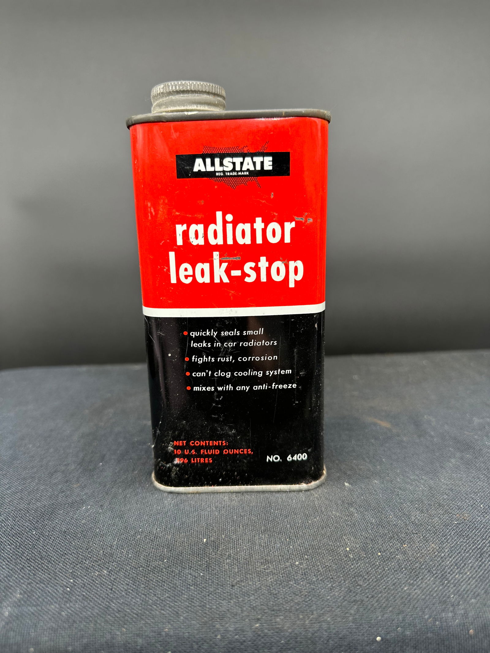 ALL STATE RADIATOR LEAK STOP METAL CAN: Has some wear throughout