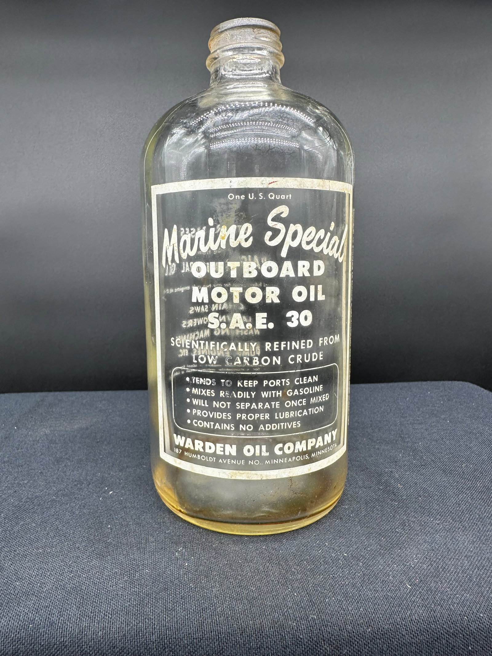 MARINE SPECIAL OUTBOARD MOTOR OIL 1 QUART GLASS JAR (1 of 6)