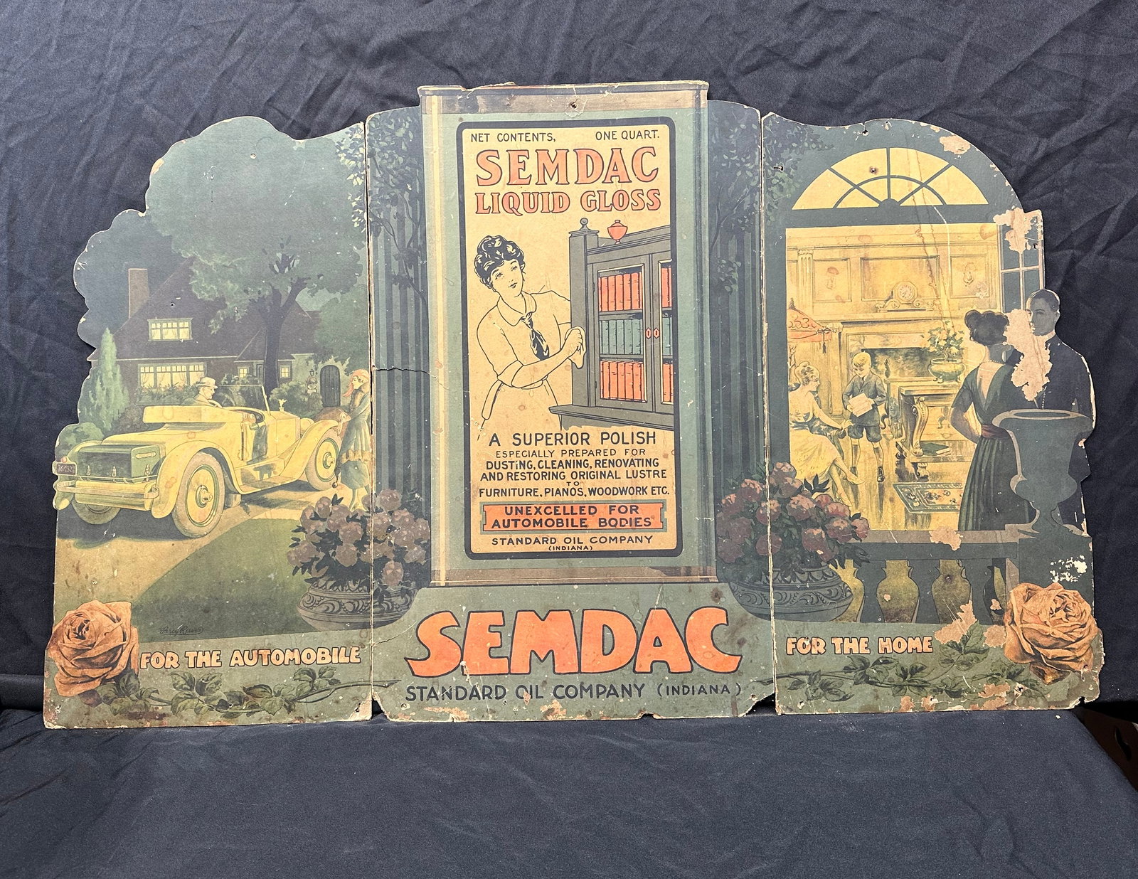 STANDARD OIL CO SEMDAC LIQUID GLOSS TRI-FOLD CARDBOARD DISPLAY SIGN (1 of 5)