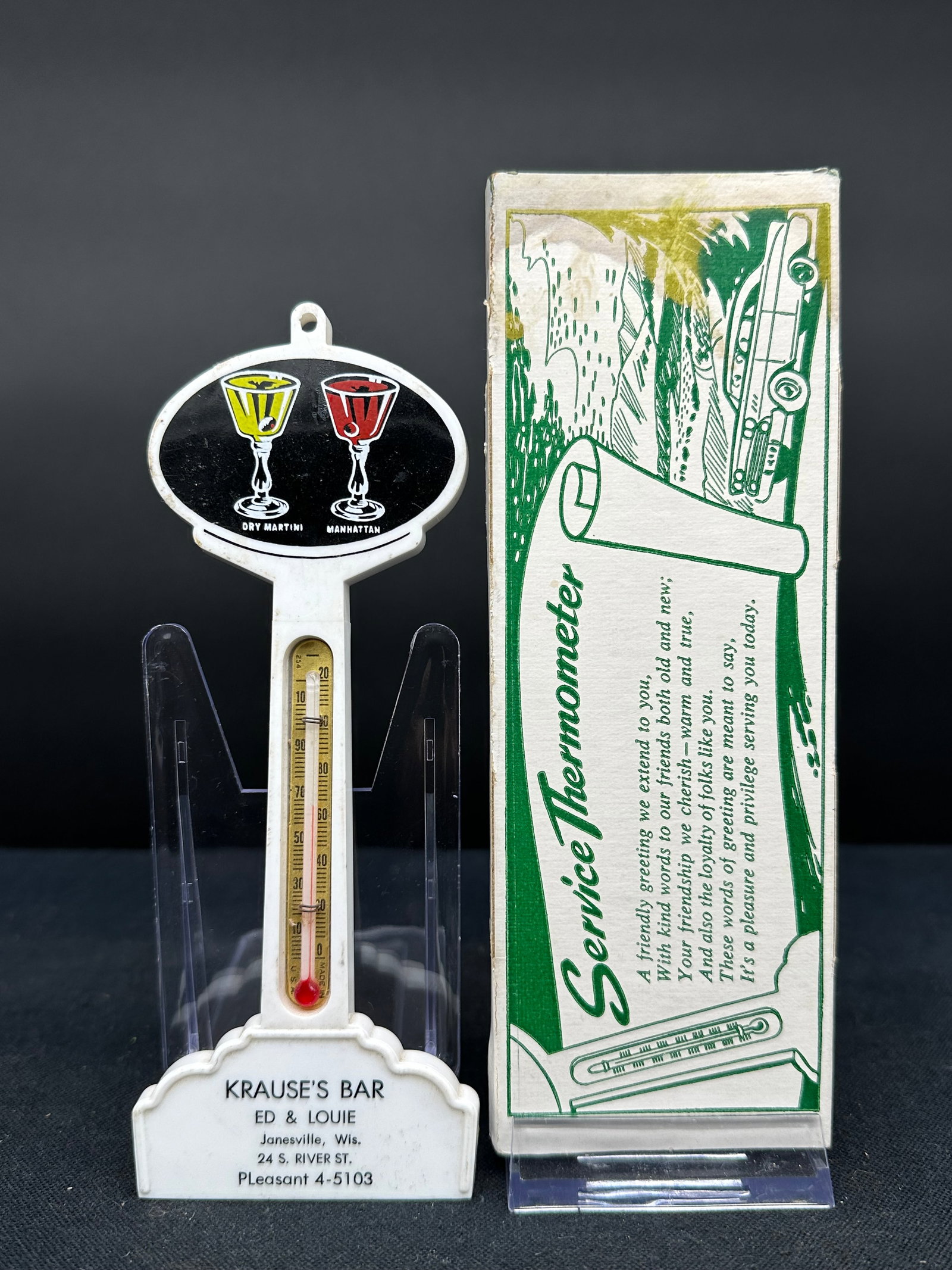KRAUSE’S BAR PLASTIC POLE THERMOMETER NOS: See pictures for condition.